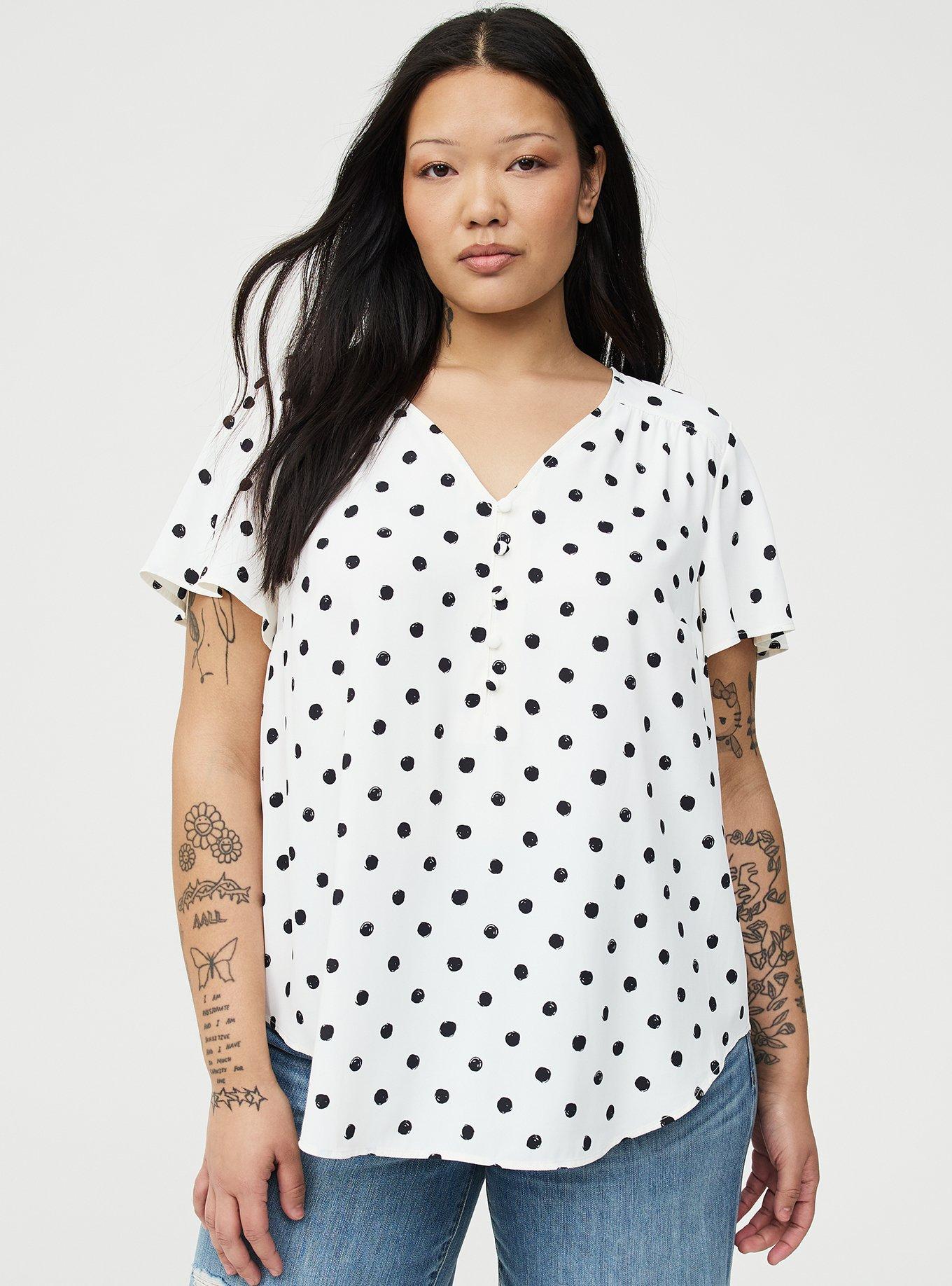 Harper Georgette Pullover Flutter Sleeve Blouse, SCRIBBLE DOT WHITE, hi-res