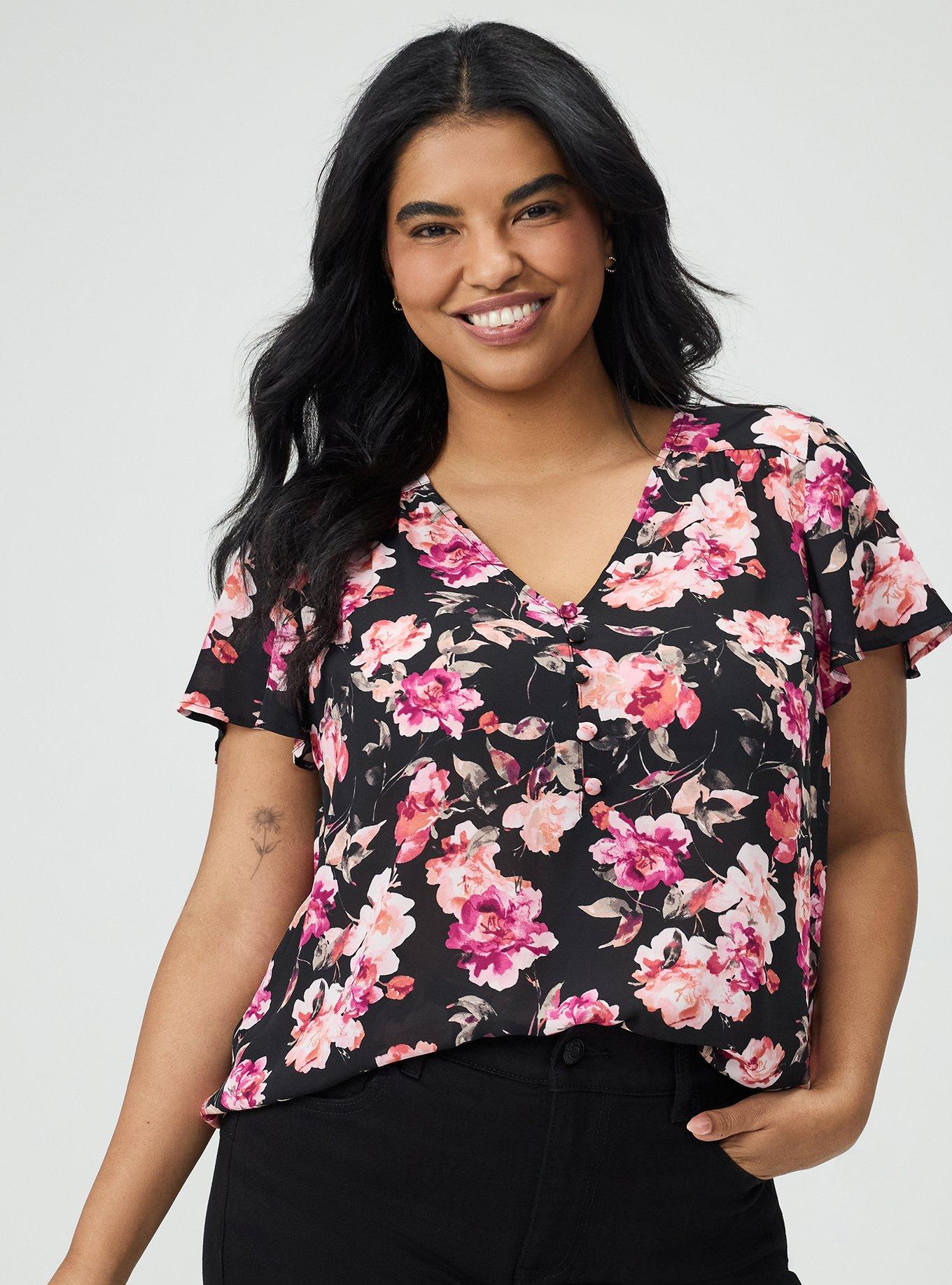 Harper Georgette Pullover Flutter Sleeve Blouse, AURA FLORAL BLACK, alternate