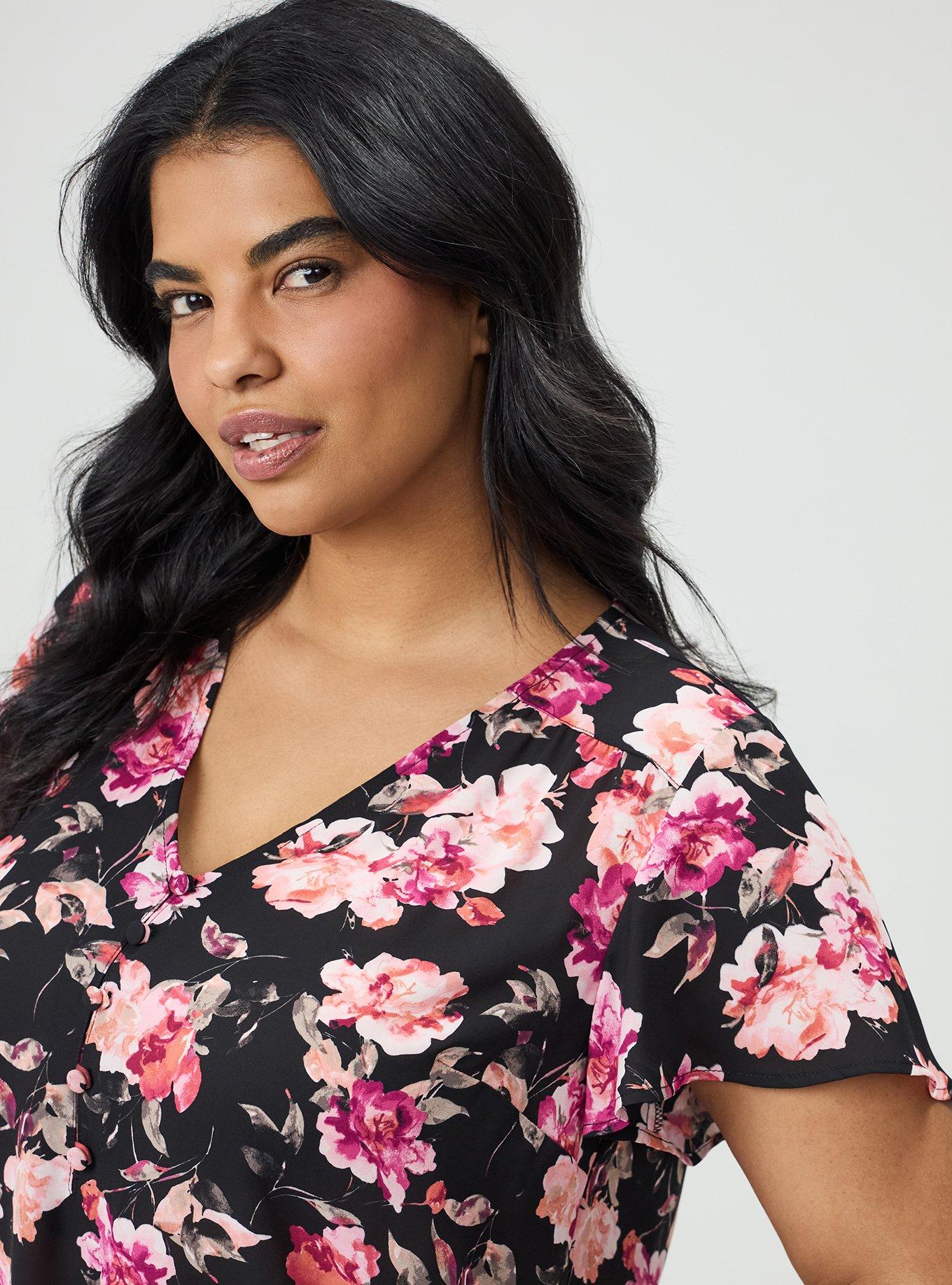 Harper Georgette Pullover Flutter Sleeve Blouse, AURA FLORAL BLACK, alternate