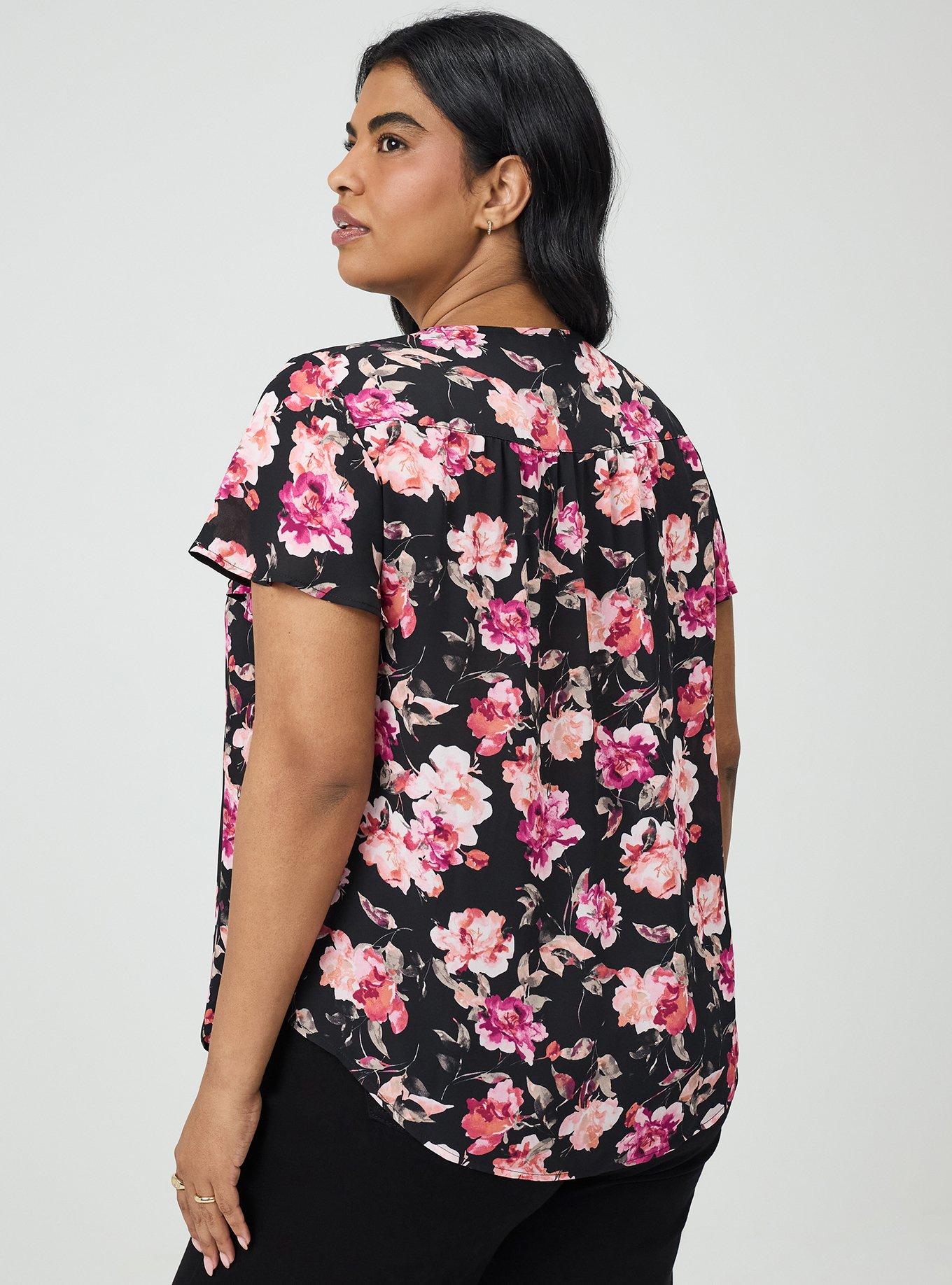 Harper Georgette Pullover Flutter Sleeve Blouse, AURA FLORAL BLACK, alternate