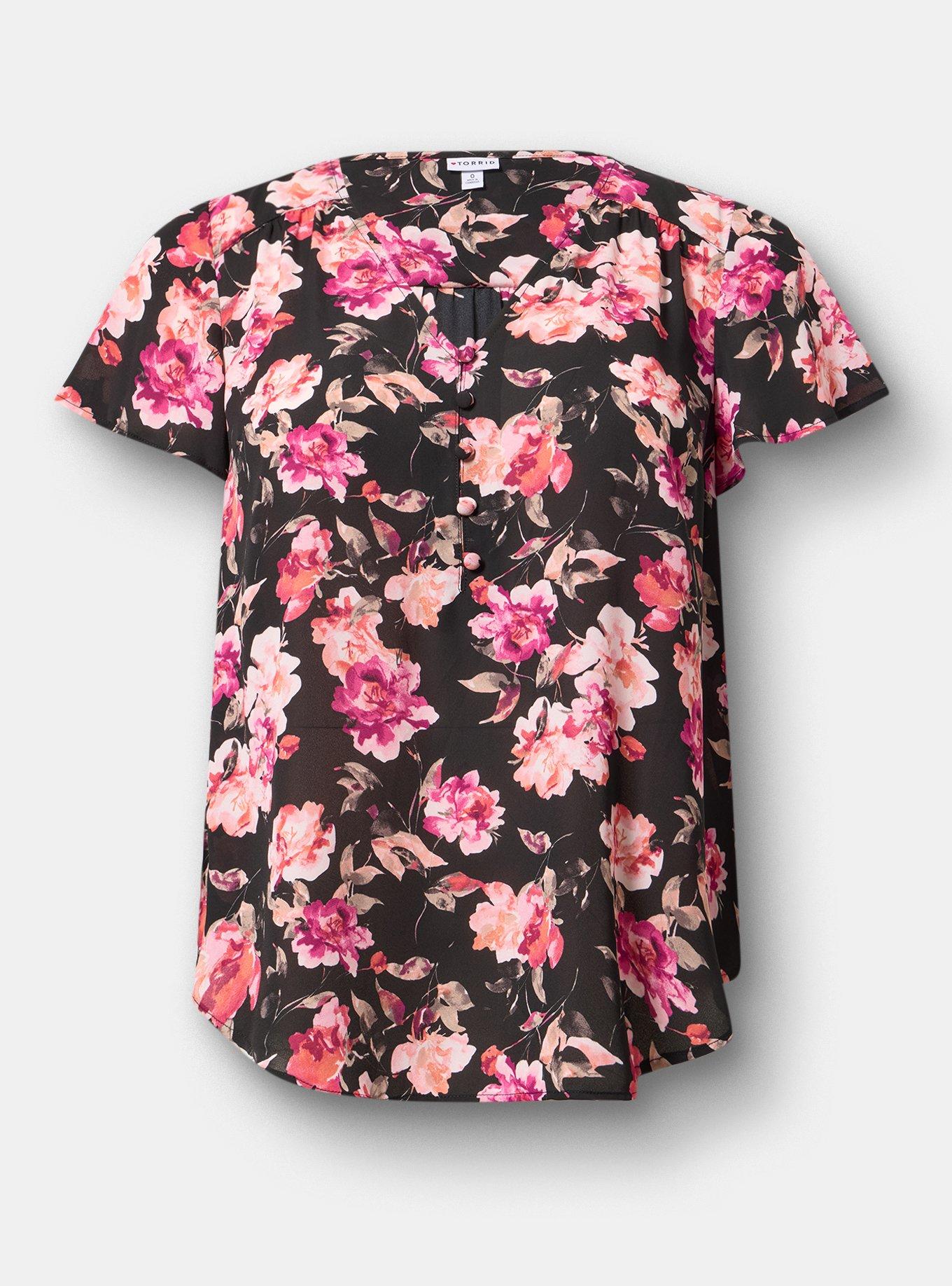 Harper Georgette Pullover Flutter Sleeve Blouse, AURA FLORAL BLACK, hi-res