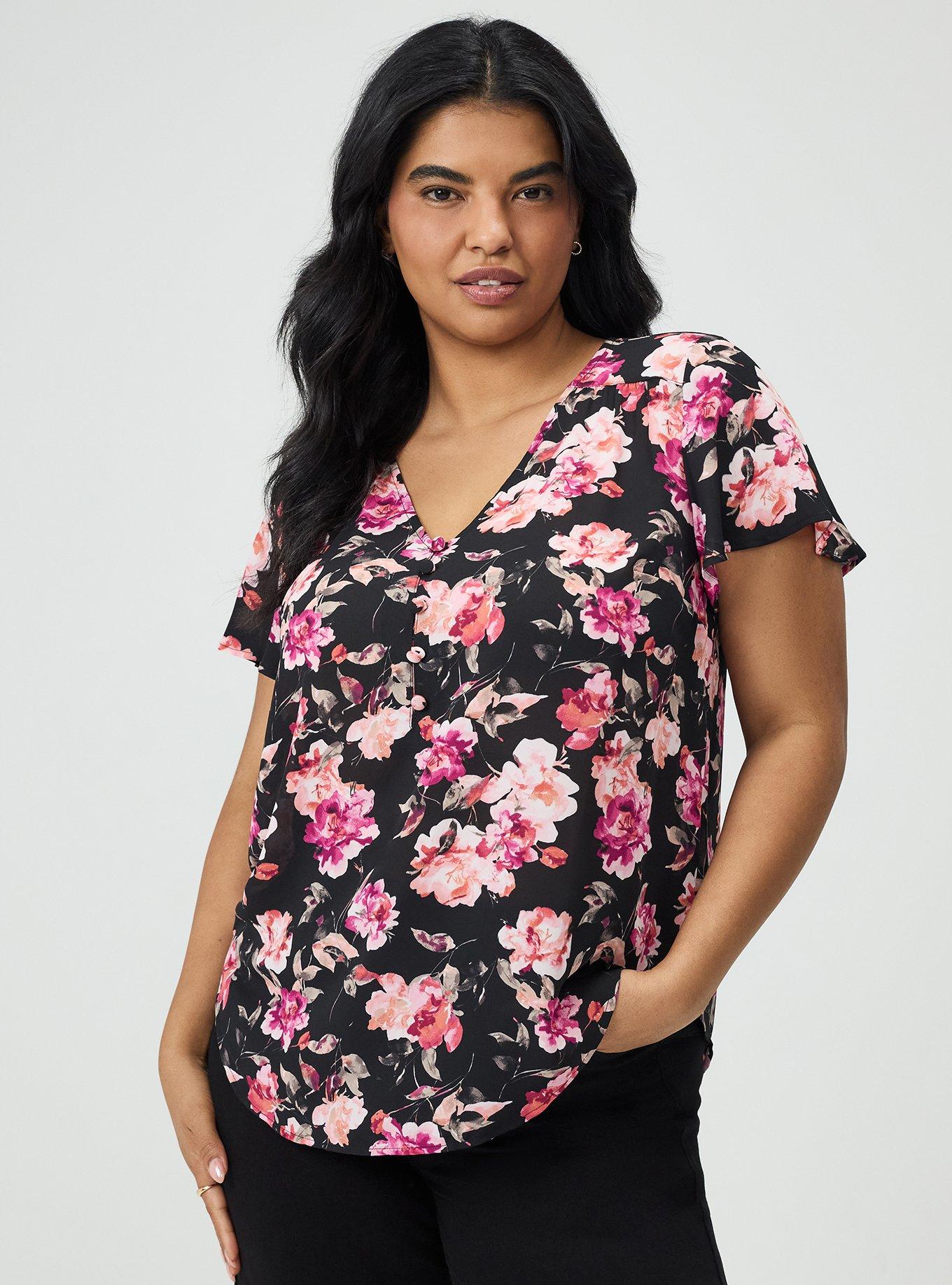 Harper Georgette Pullover Flutter Sleeve Blouse, AURA FLORAL BLACK, hi-res