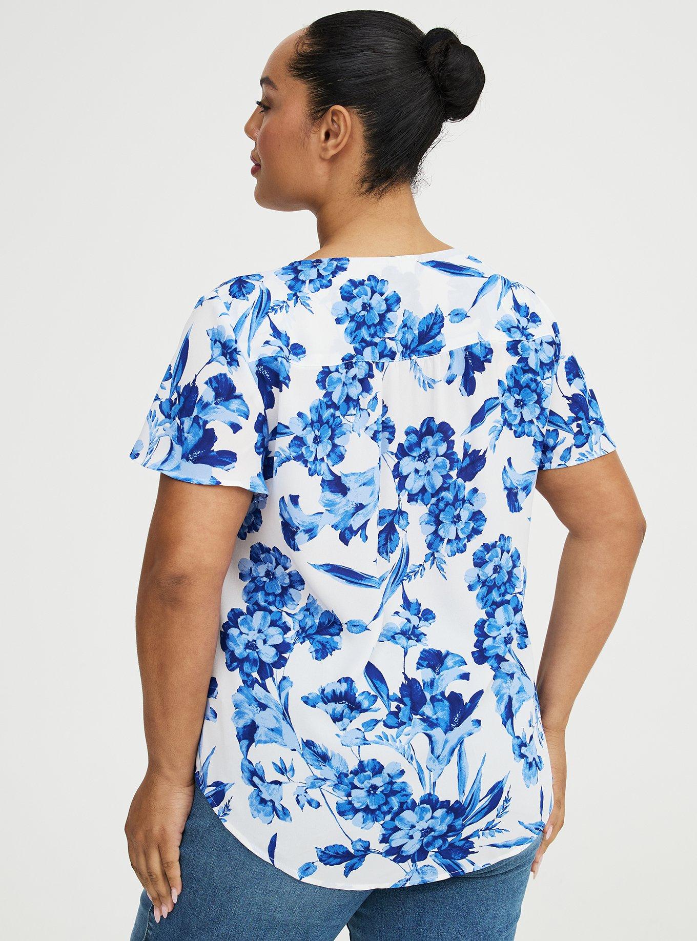 Harper Georgette Pullover Flutter Sleeve Blouse, DUTCH FLORAL WHITE, alternate