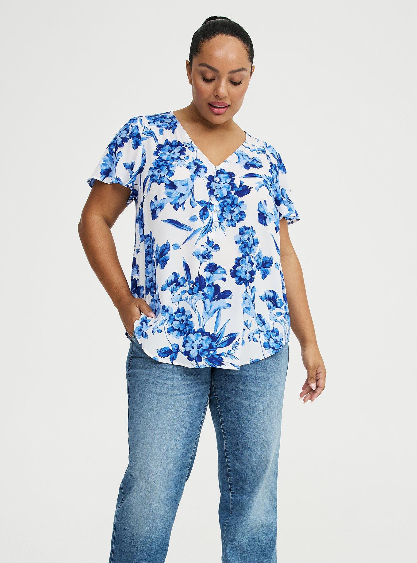 Harper Georgette Pullover Flutter Sleeve Blouse, DUTCH FLORAL WHITE, alternate