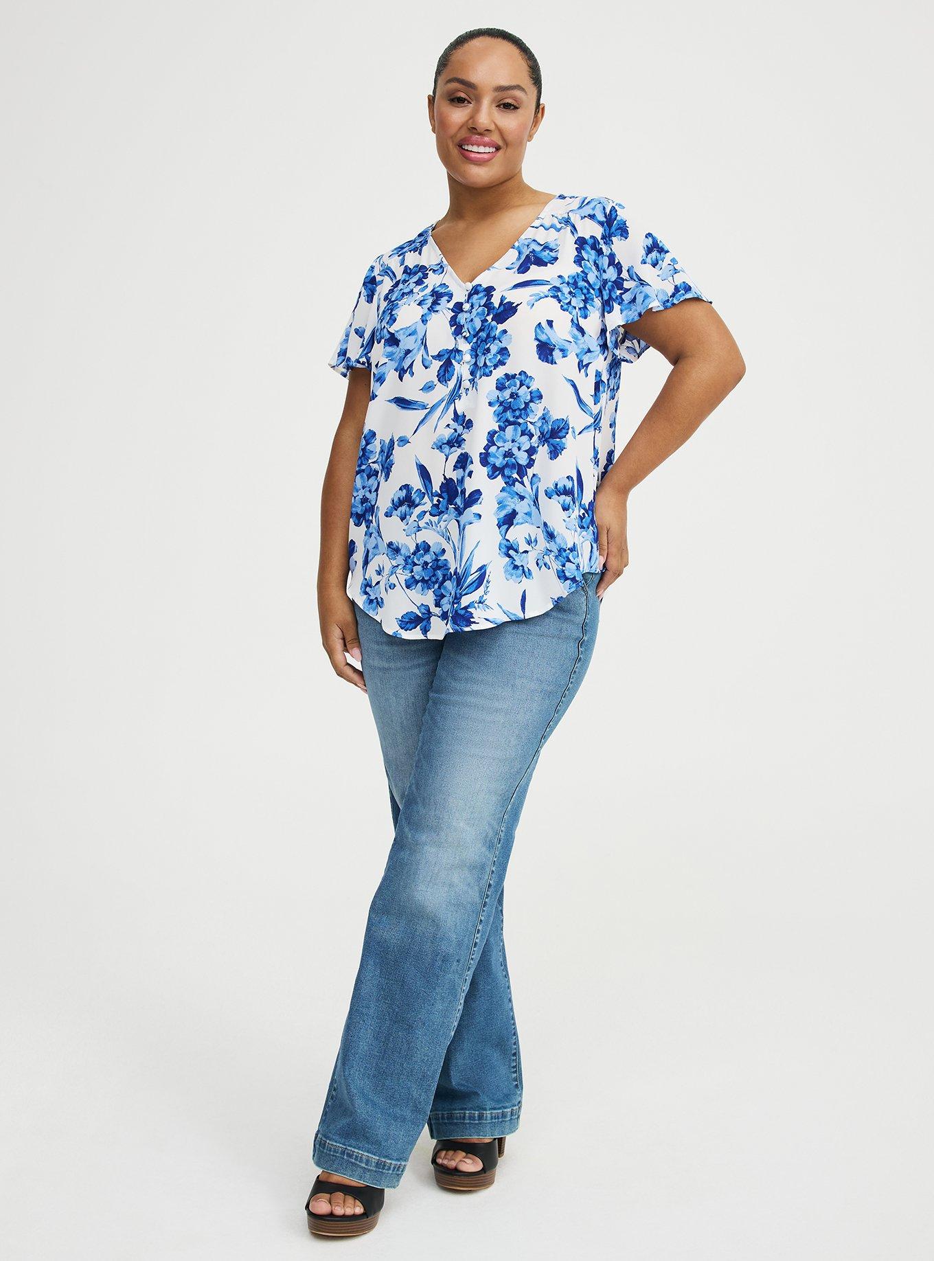 Harper Georgette Pullover Flutter Sleeve Blouse, DUTCH FLORAL WHITE, alternate