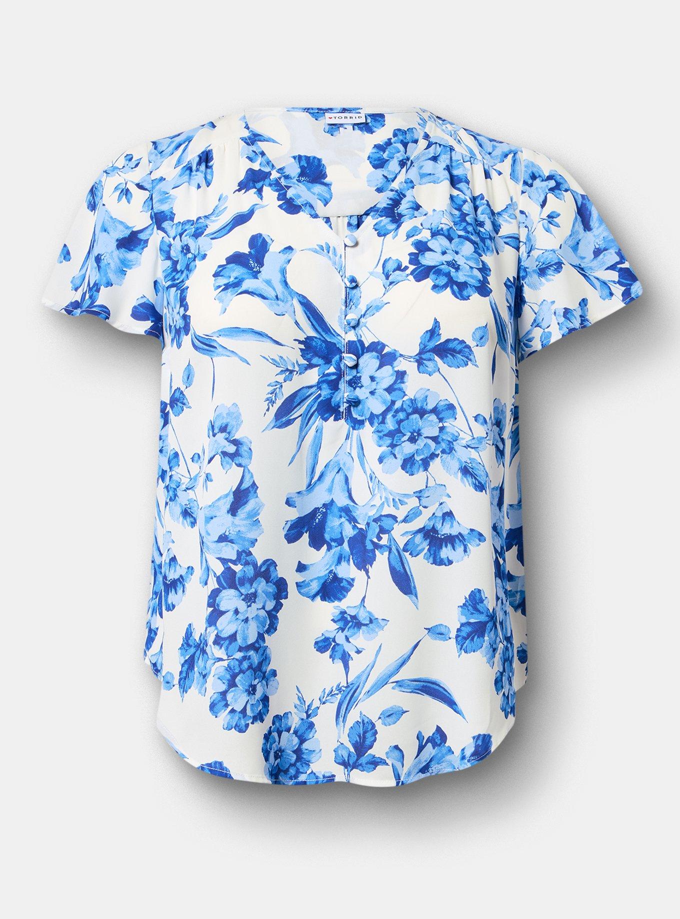 Harper Georgette Pullover Flutter Sleeve Blouse, DUTCH FLORAL WHITE, hi-res