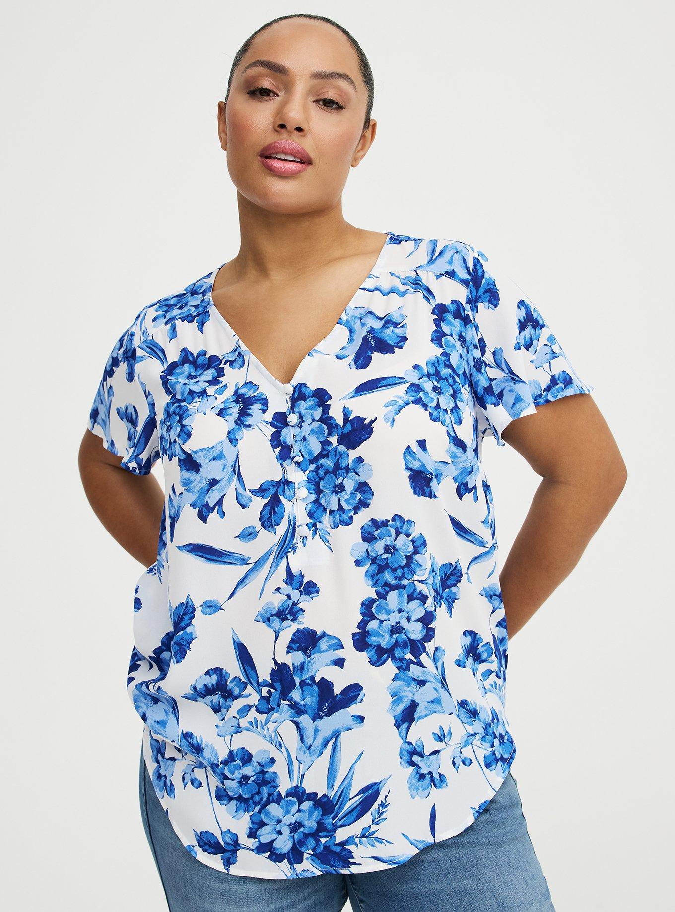 Harper Georgette Pullover Flutter Sleeve Blouse, DUTCH FLORAL WHITE, hi-res