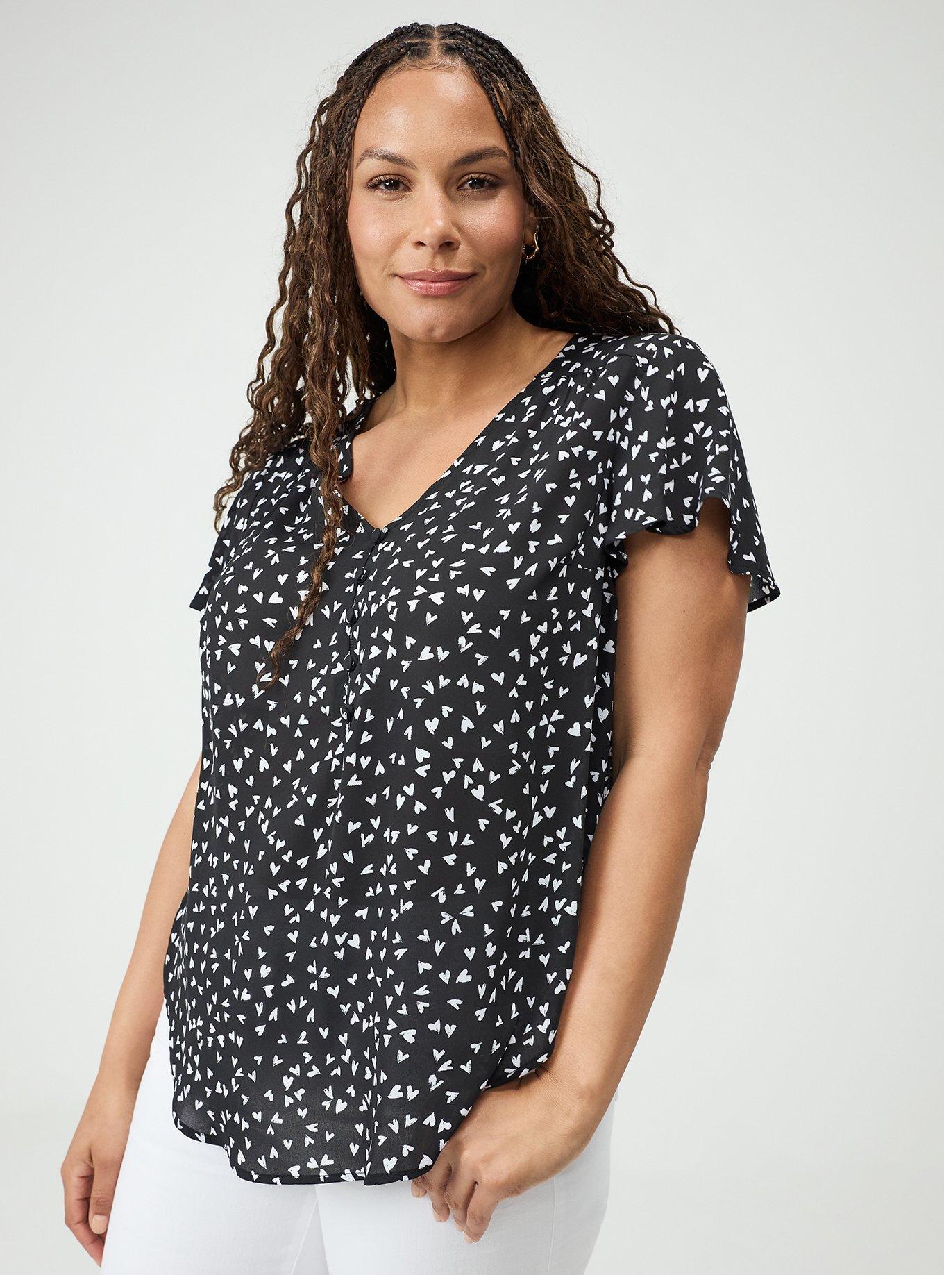 Harper Georgette Pullover Flutter Sleeve Blouse, LONELY HEARTS BLACK, hi-res