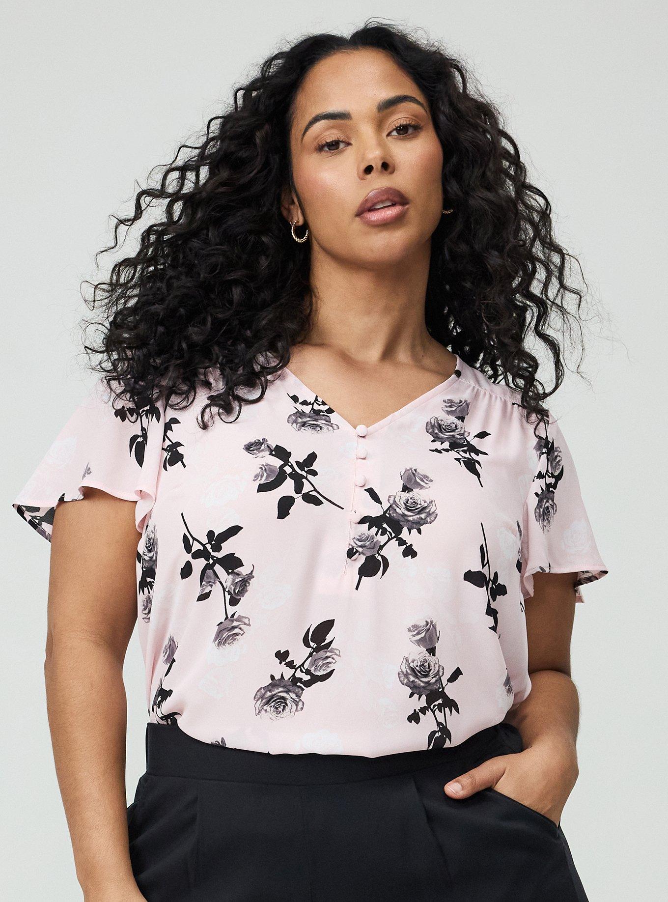 Harper Georgette Pullover Flutter Sleeve Blouse, ROSEALINE FLORAL PINK, alternate