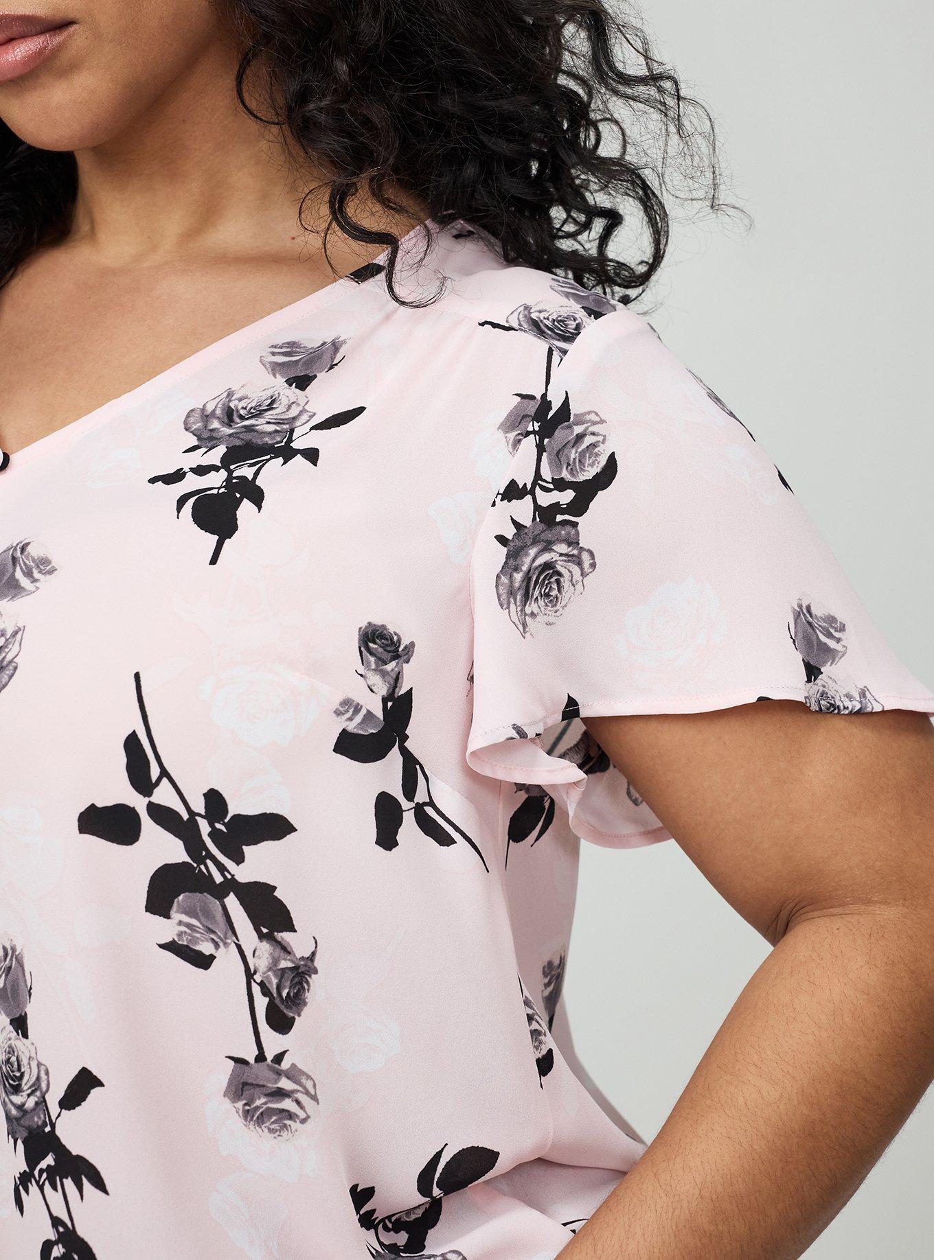 Harper Georgette Pullover Flutter Sleeve Blouse, ROSEALINE FLORAL PINK, alternate