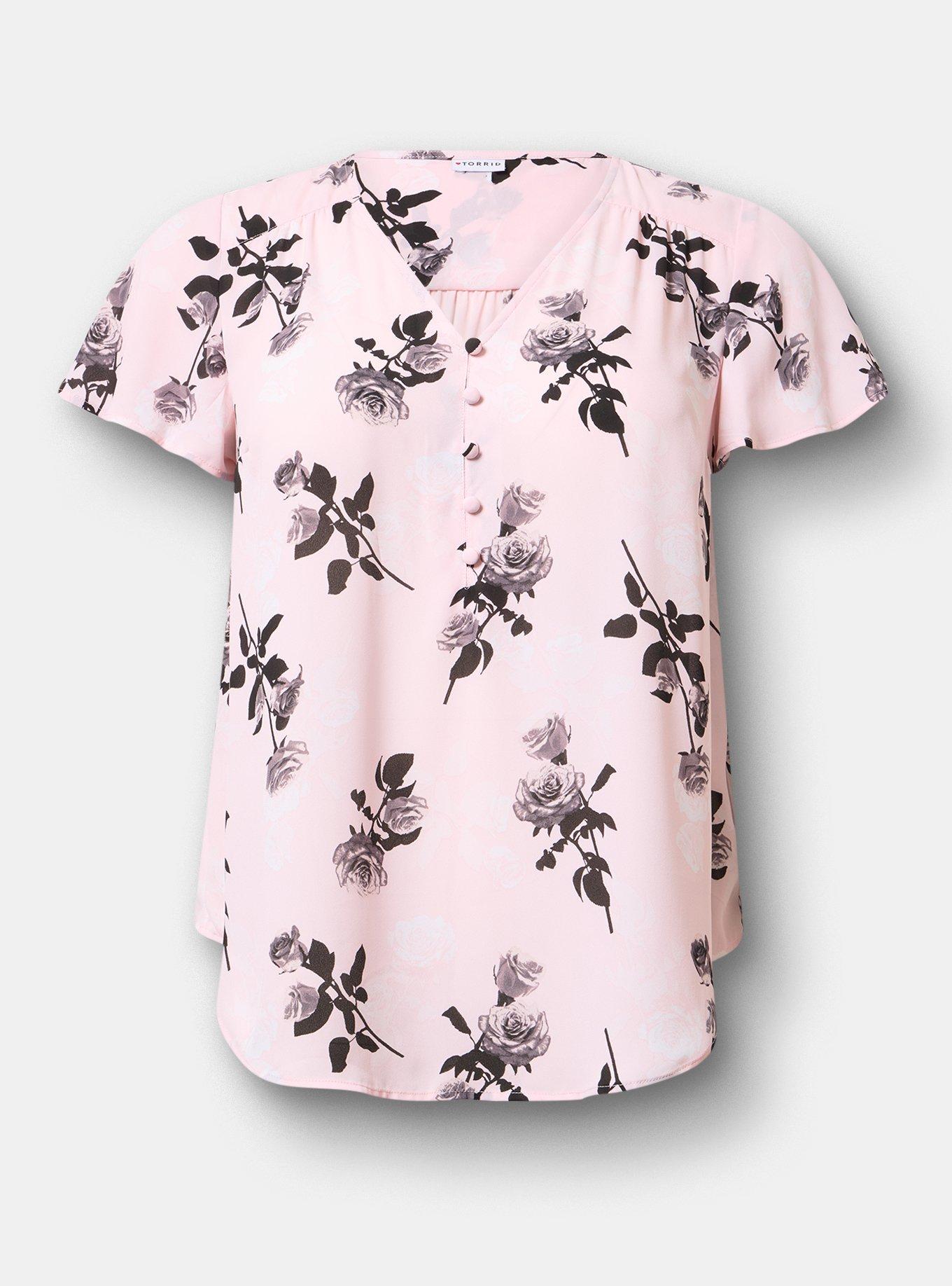Harper Georgette Pullover Flutter Sleeve Blouse, ROSEALINE FLORAL PINK, flat