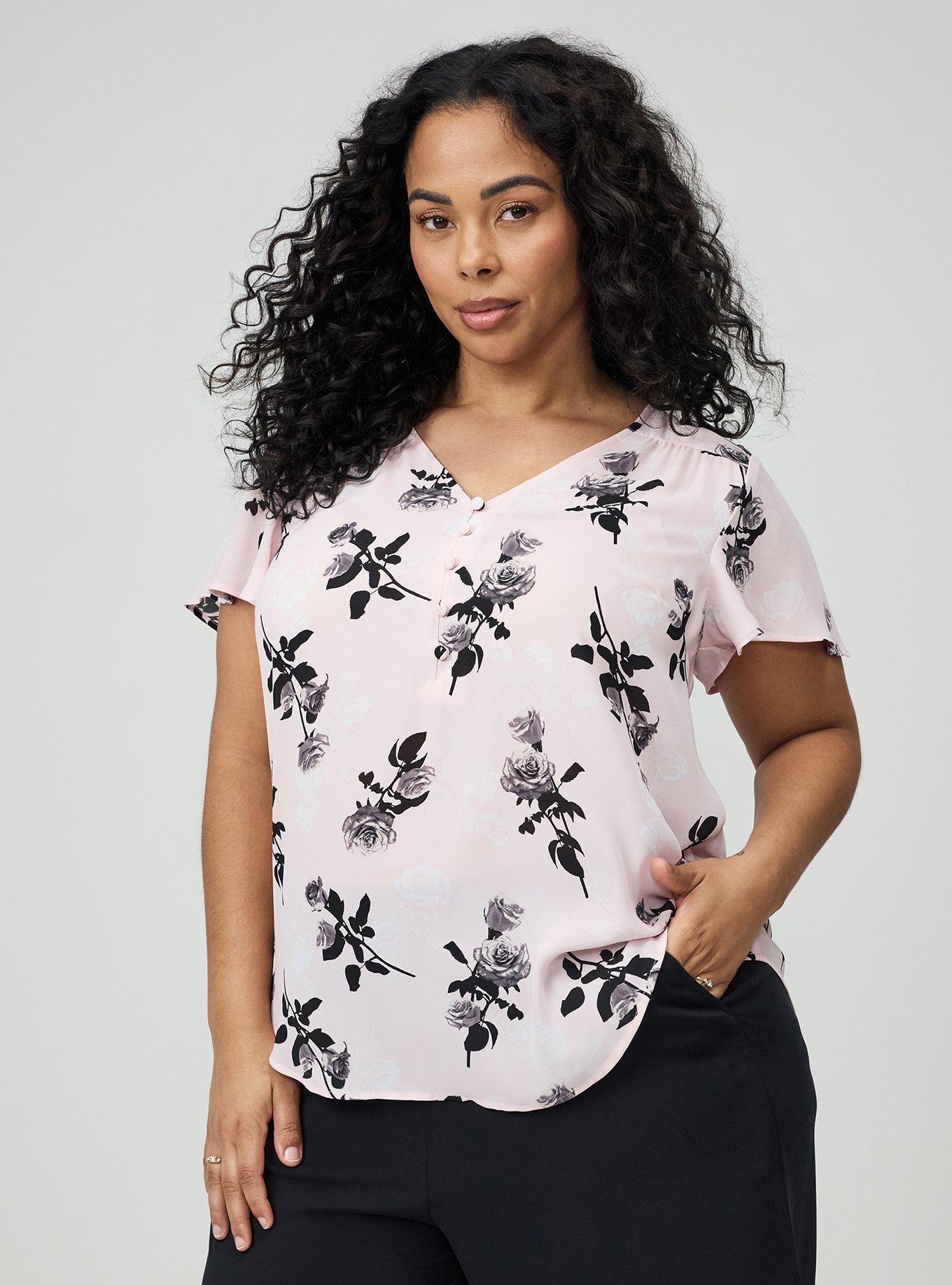 Harper Georgette Pullover Flutter Sleeve Blouse, ROSEALINE FLORAL PINK, hi-res