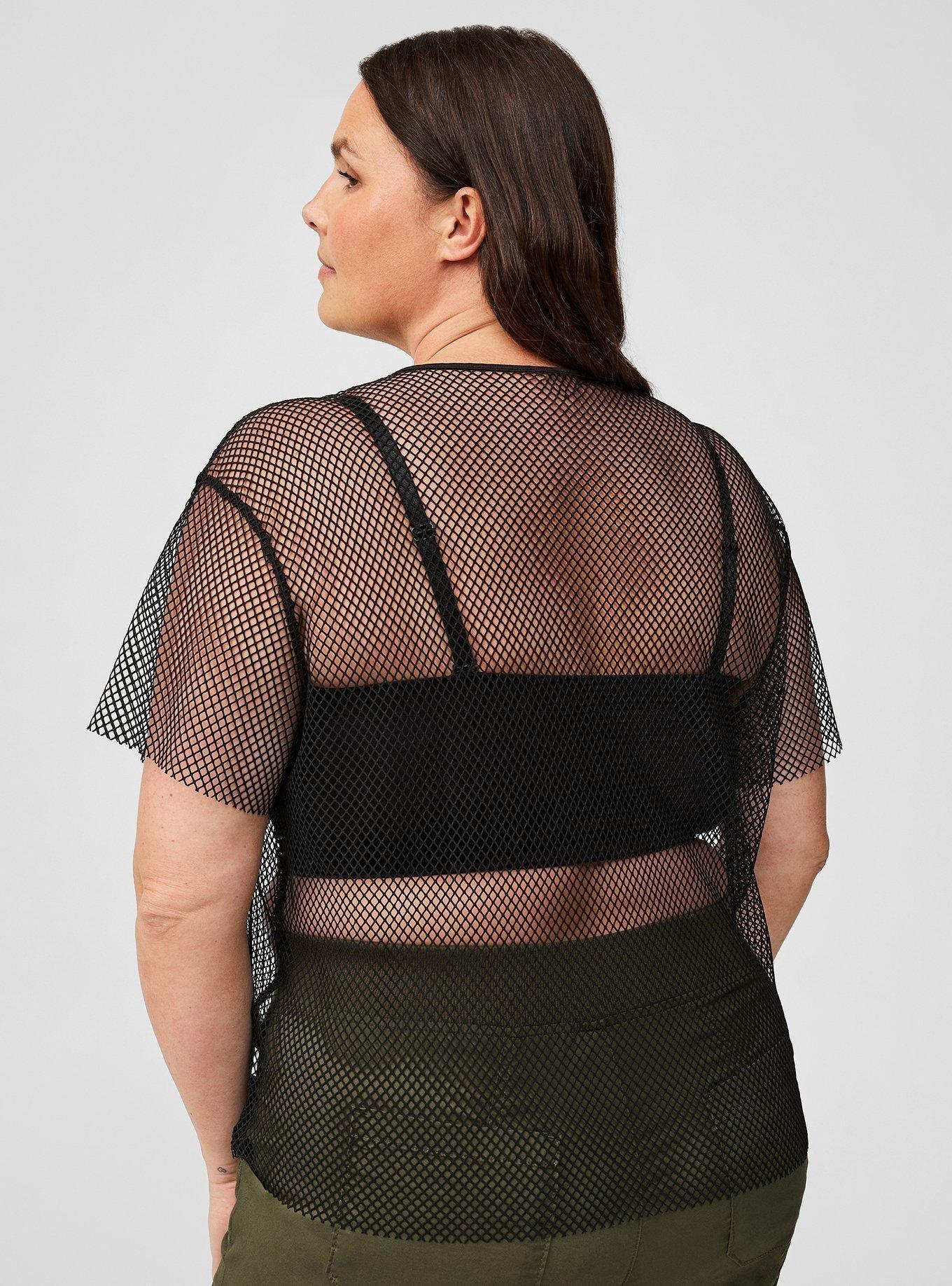 Fishnet Mesh Boat Neck Unlined Top