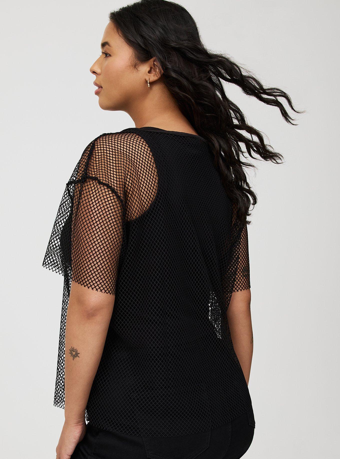 FISHNET MESH BOAT NECK UNLINED TOP