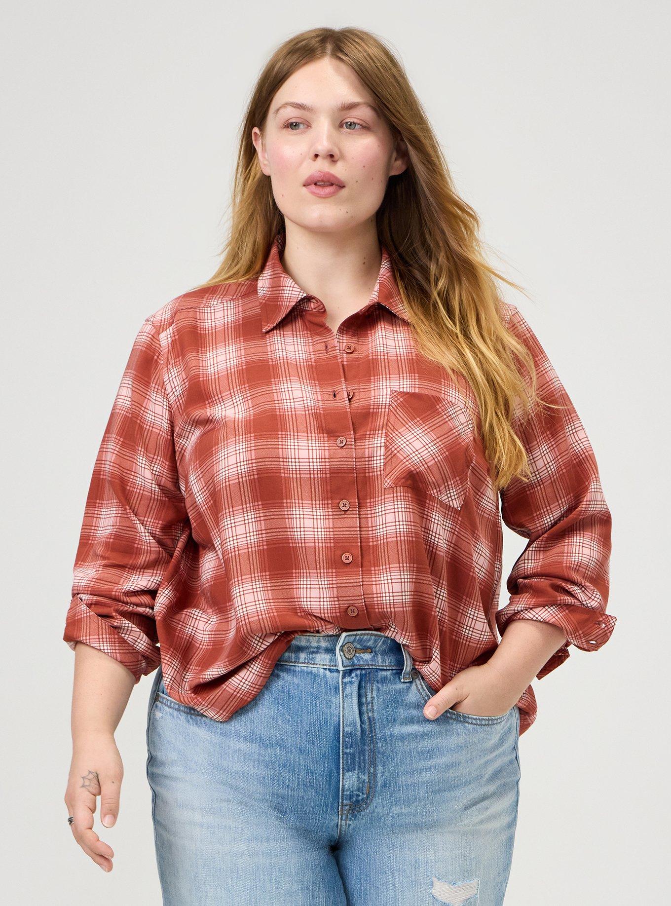 Lizzie Challis Button Up Shirt, AMELIA PLAID BRICK, alternate