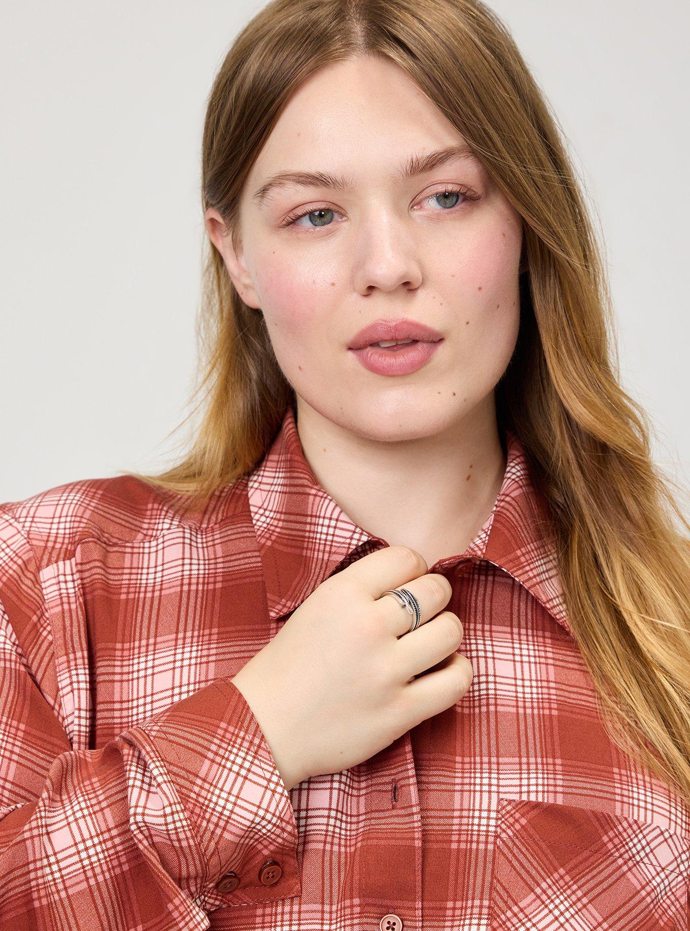 Lizzie Challis Button Up Shirt, AMELIA PLAID BRICK, alternate