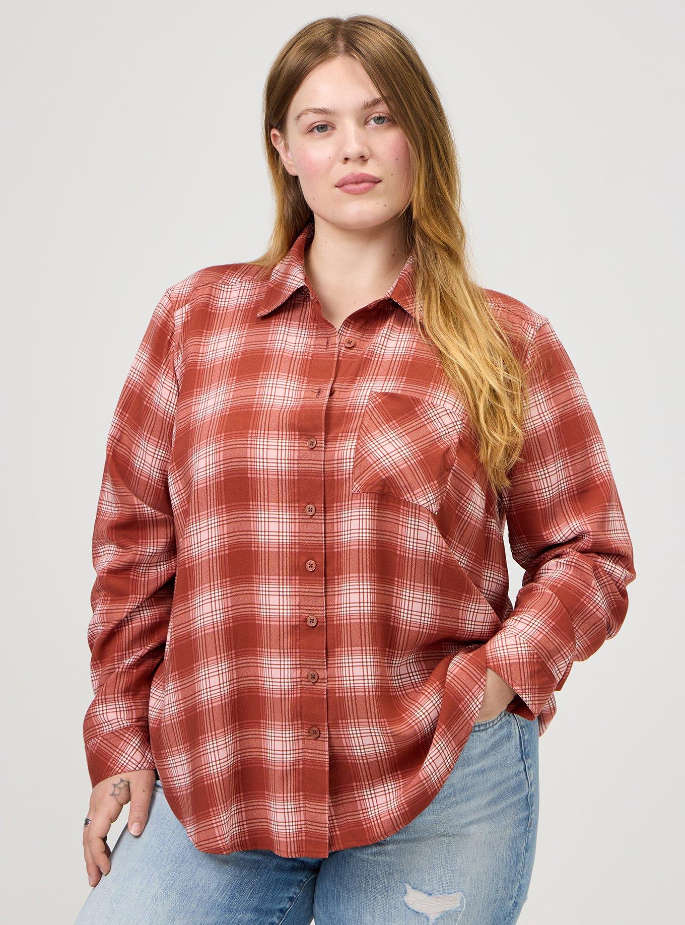 Lizzie Challis Button Up Shirt, AMELIA PLAID BRICK, hi-res