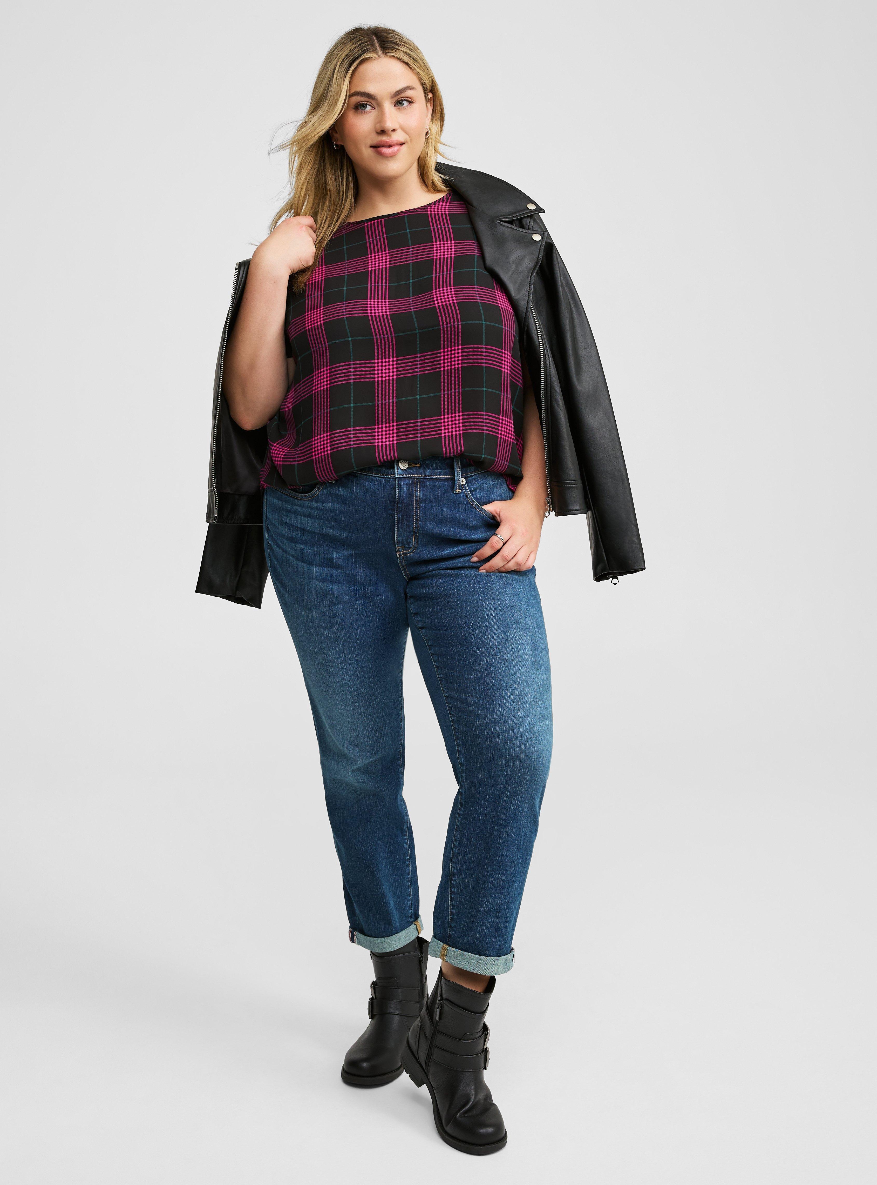 Abbey Georgette Blouse, BLACK HOT PINK PLAID, alternate