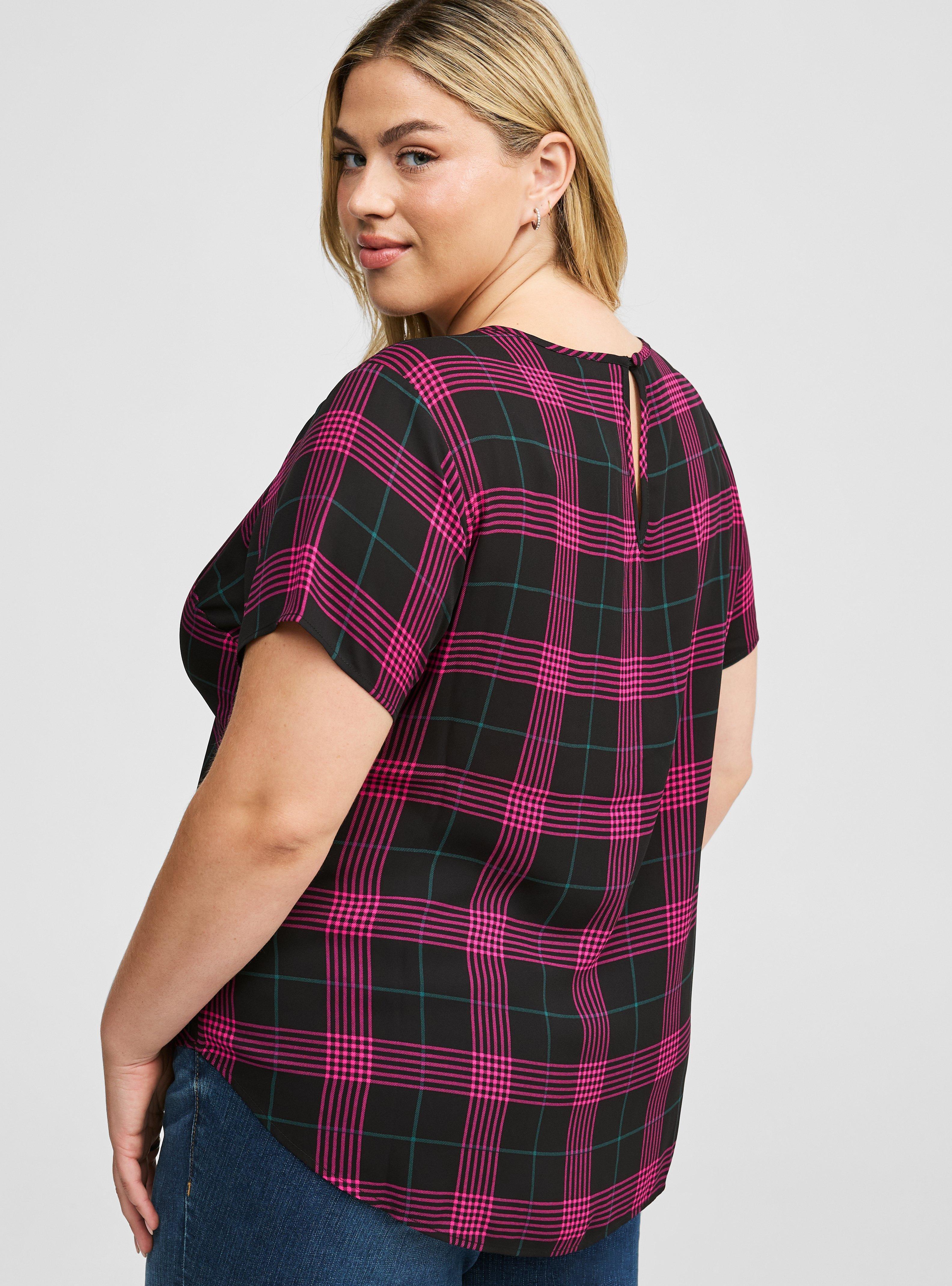 Abbey Georgette Blouse, BLACK HOT PINK PLAID, alternate