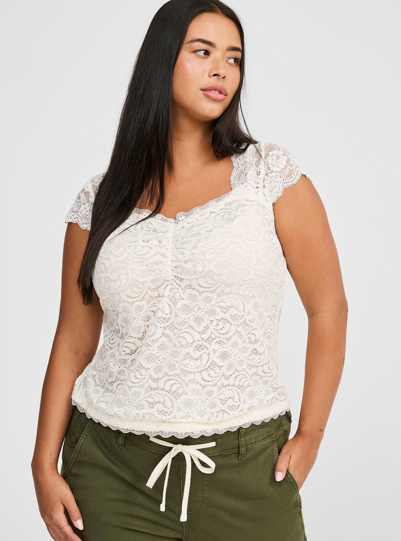 Stretch Lace Sweetheart Cinch Front Top