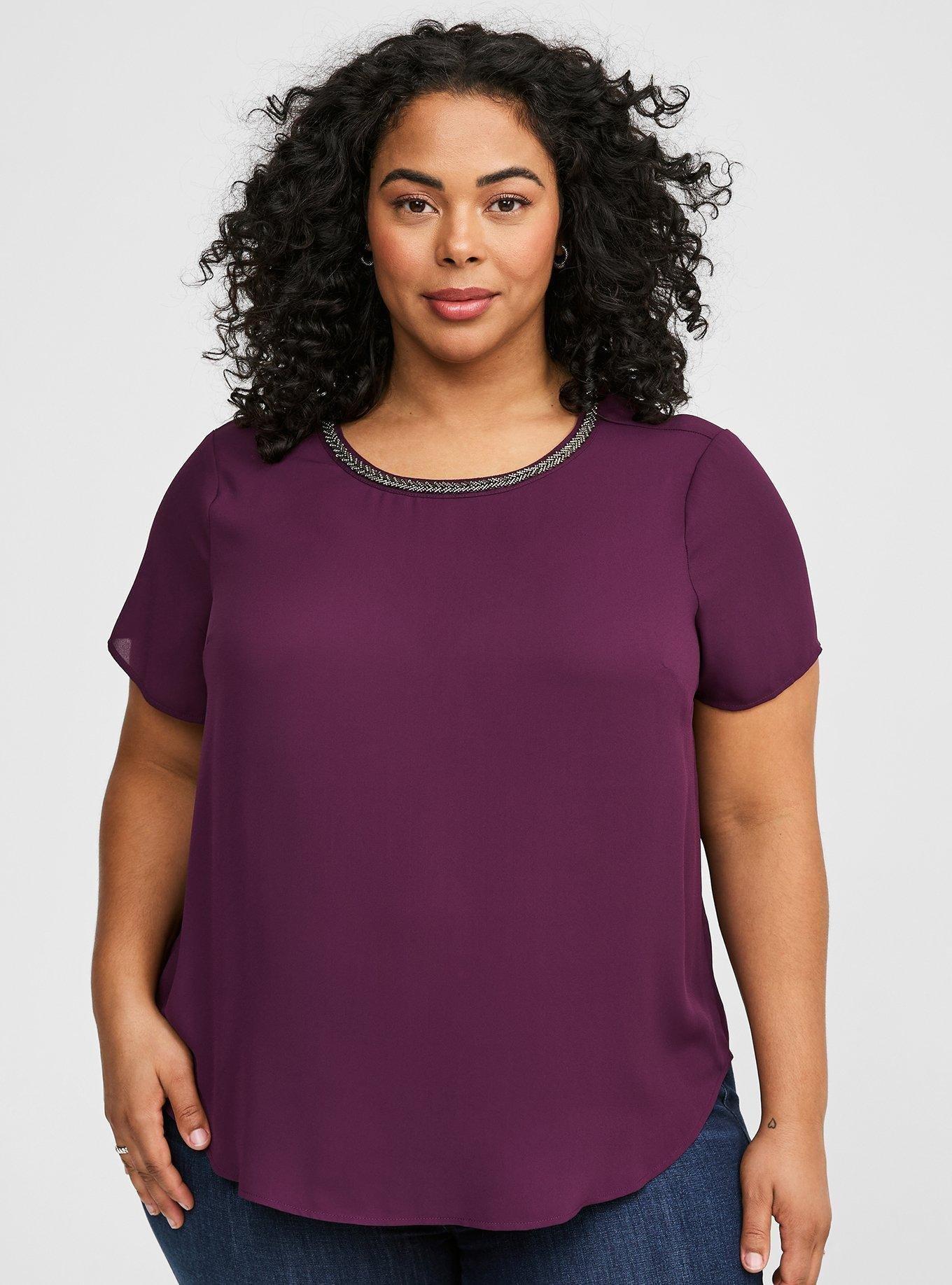 Plus Size - Abbey Georgette Embellished Neckline Blouse - Torrid