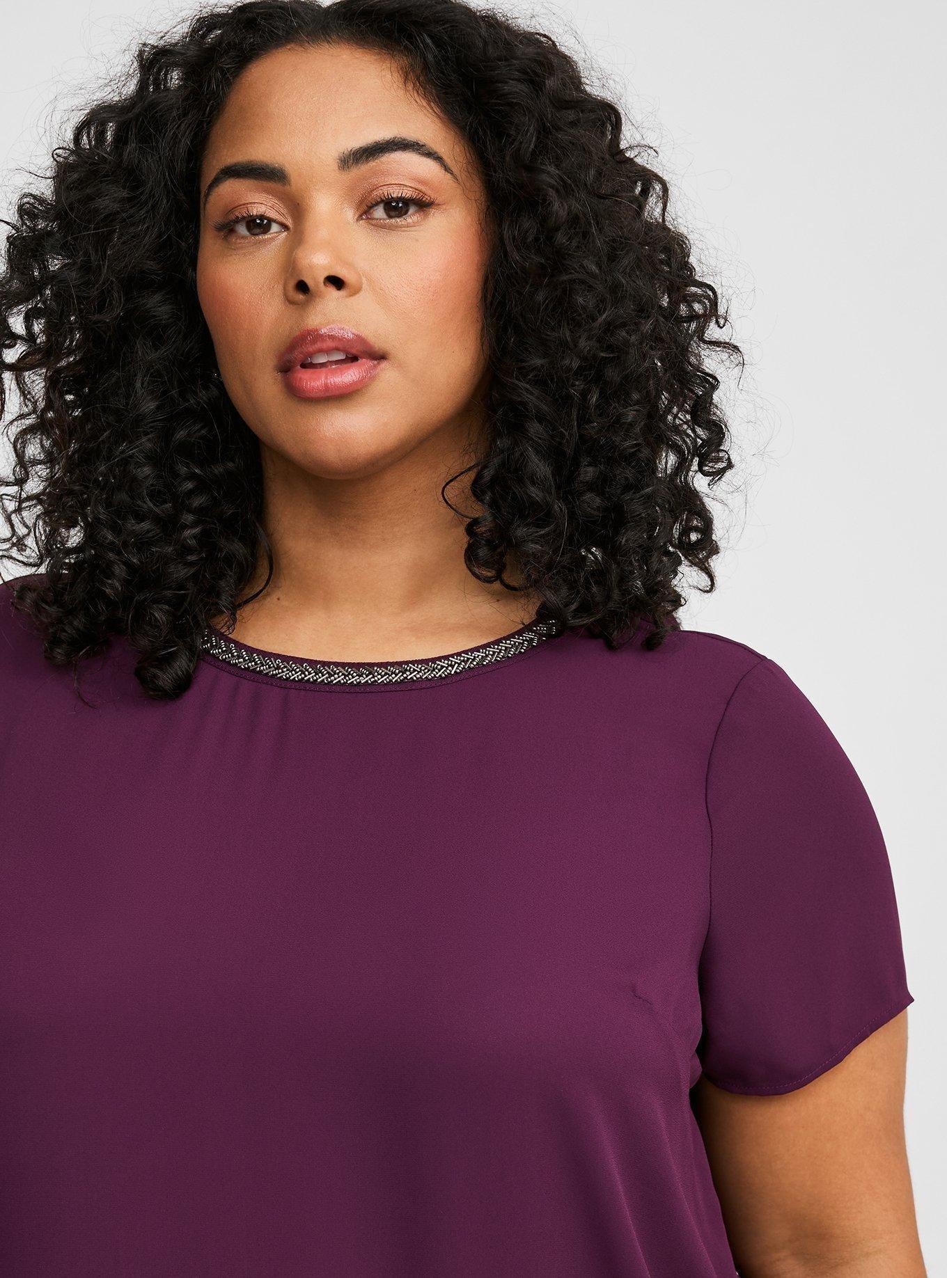 Plus Size - Abbey Georgette Embellished Neckline Blouse - Torrid