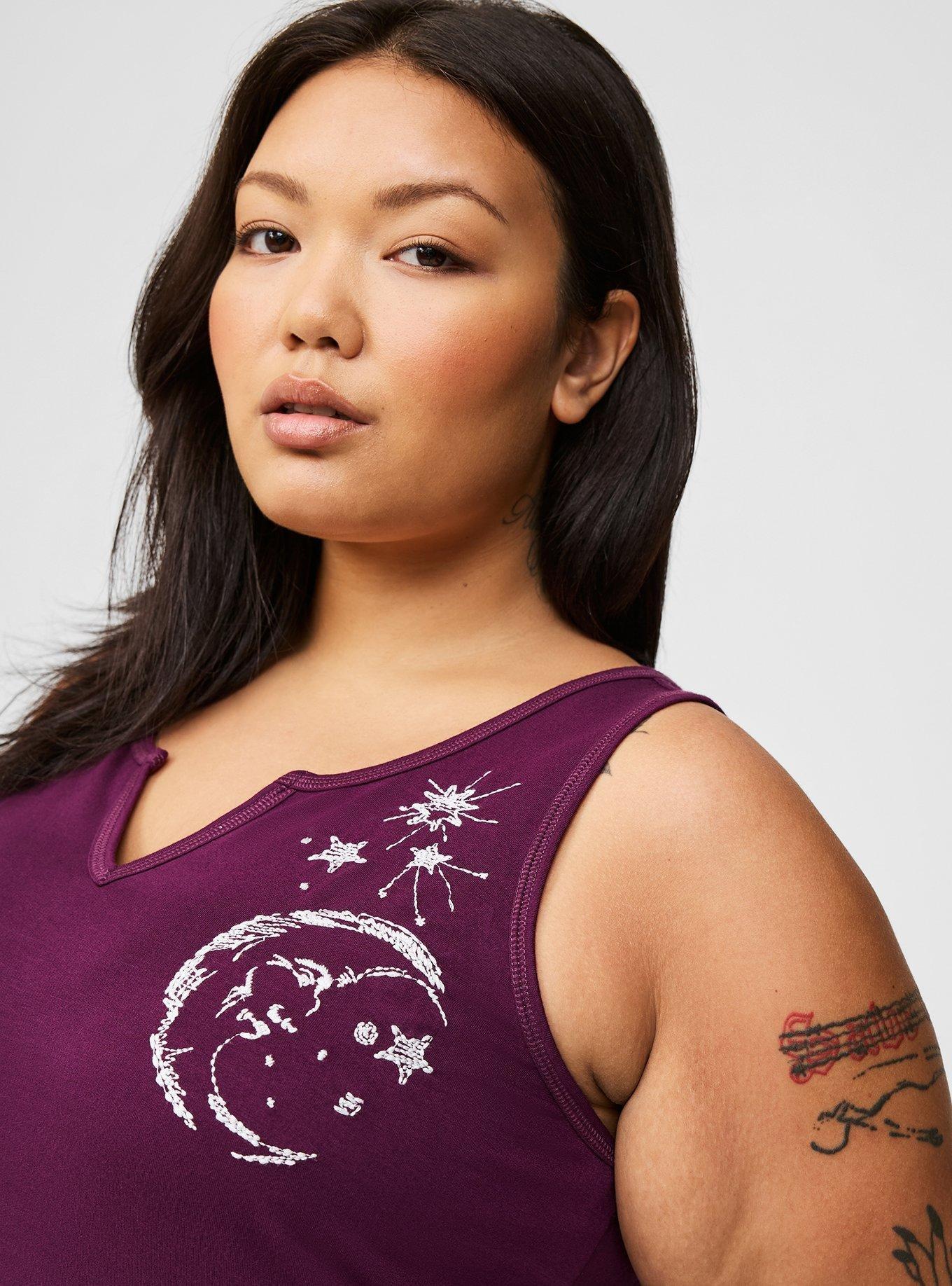 Lightweight French Terry Notch Front Lounge Tank, WINTER BLOOM SKETCHY MOON, alternate