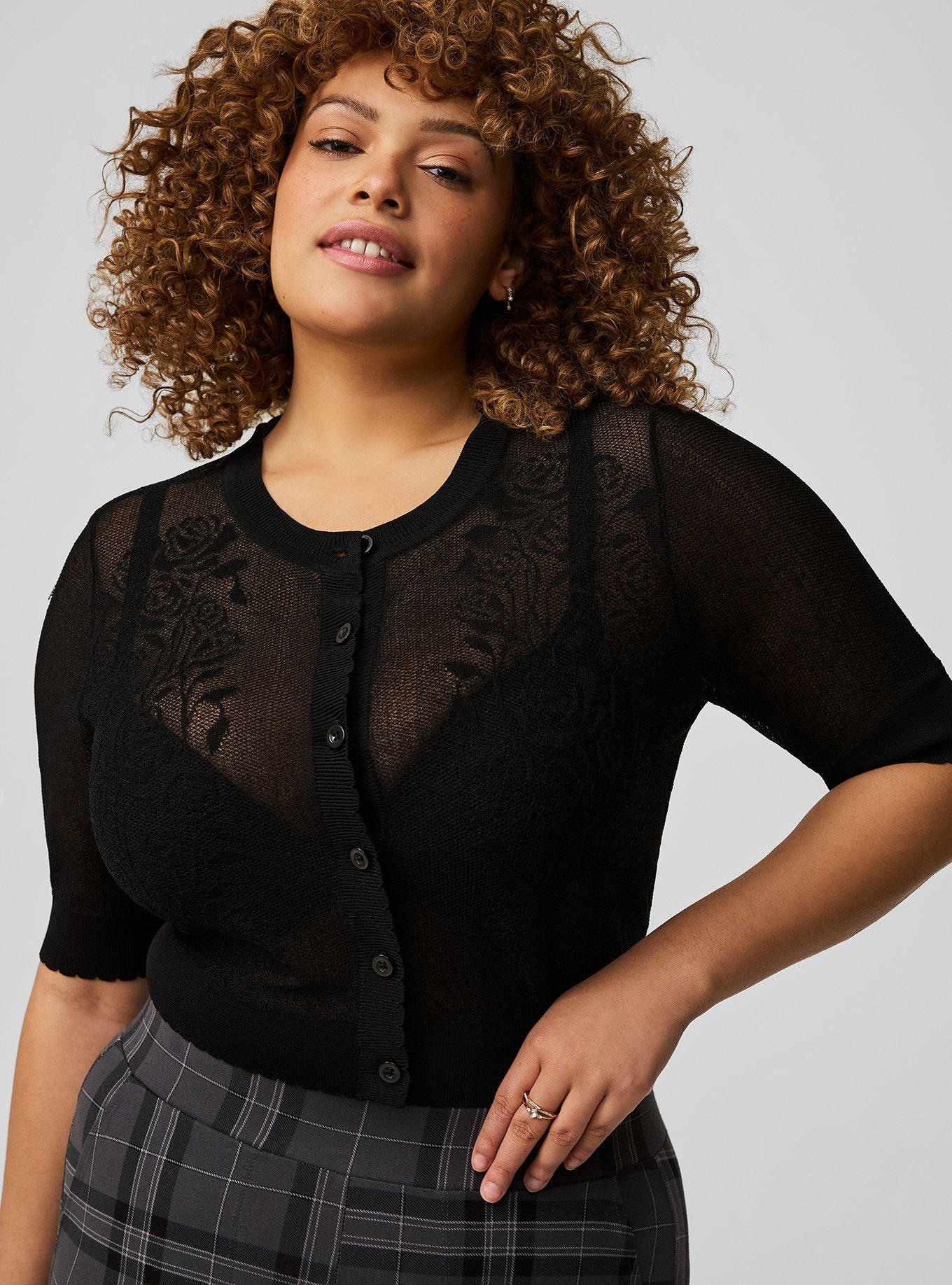 Pointelle Lace Button Front Shrug