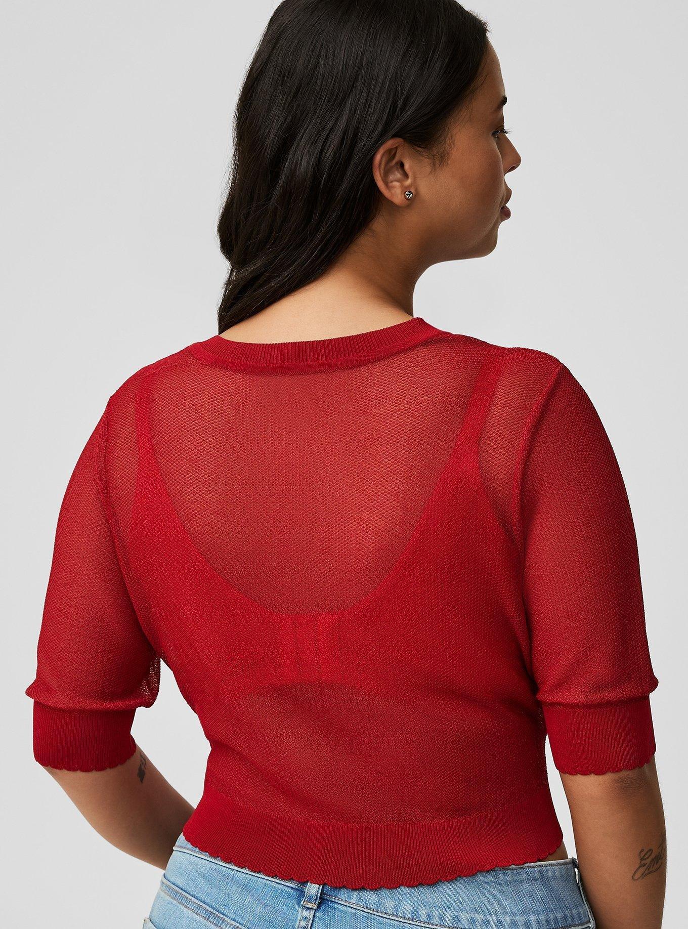 Pointelle Lace Button Front Crop Shrug