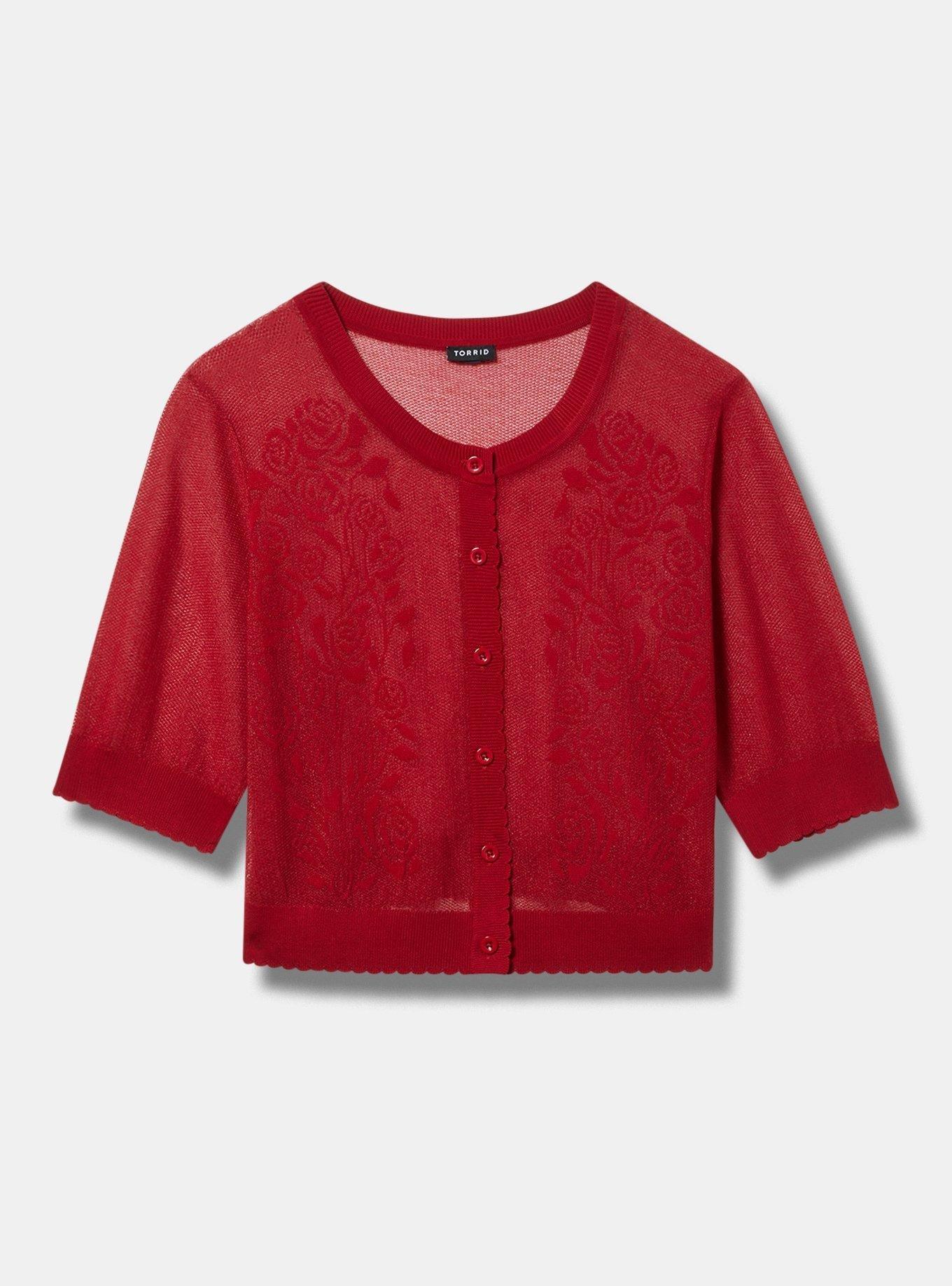 Pointelle Lace Button Front Crop Shrug