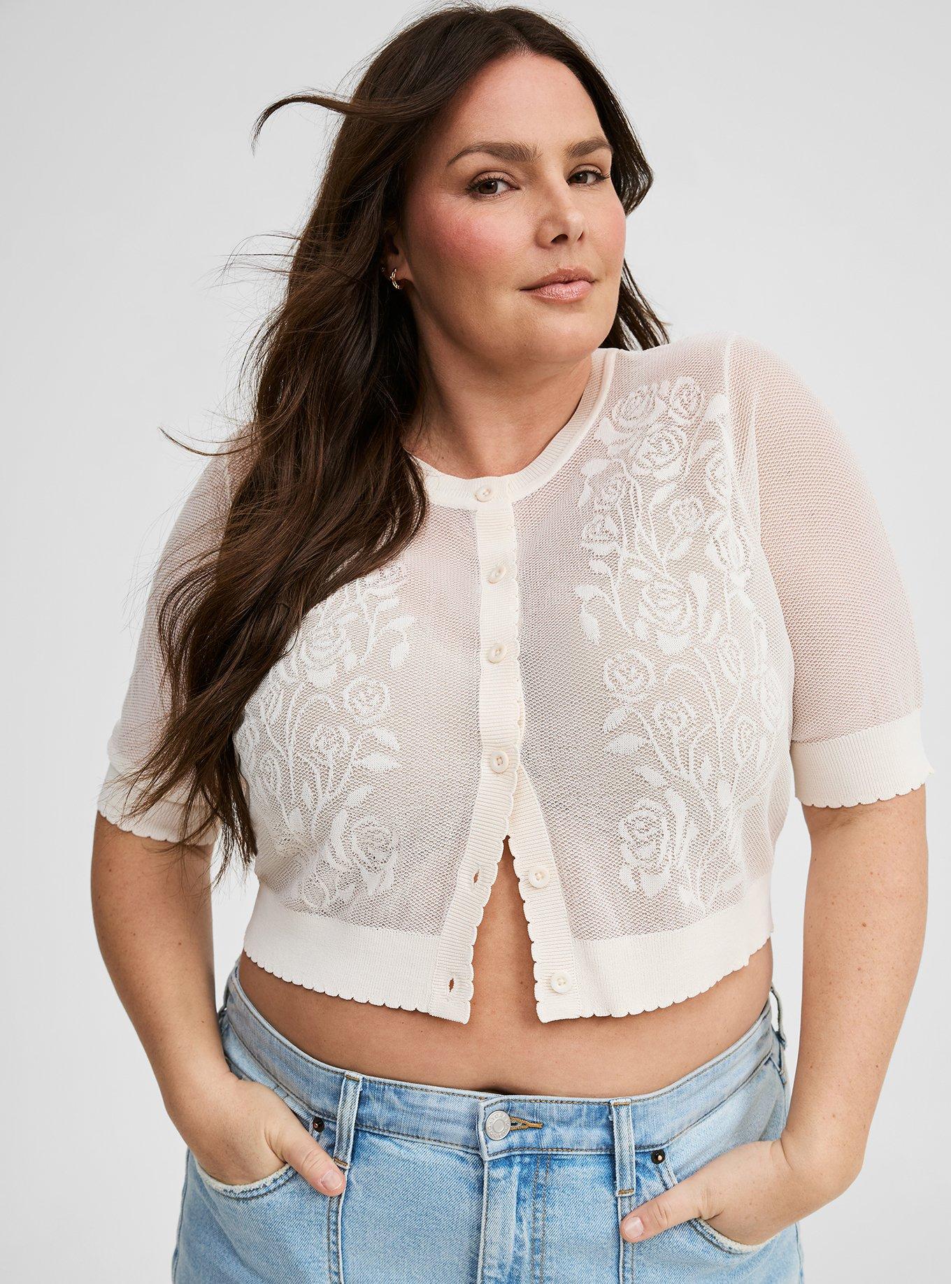 Pointelle Lace Button Front Shrug