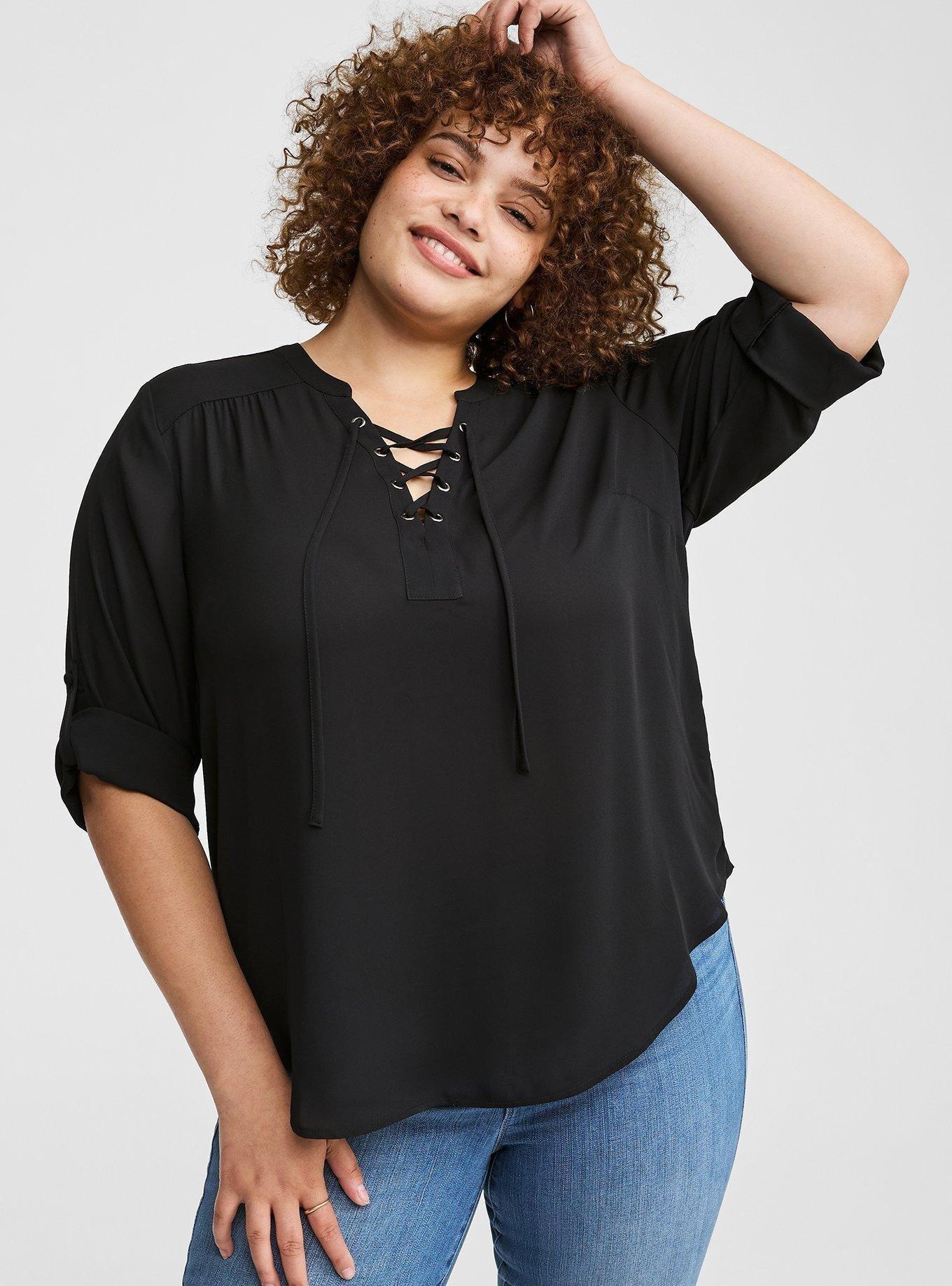 Harper 3/4 Sleeve Lace Up Blouse