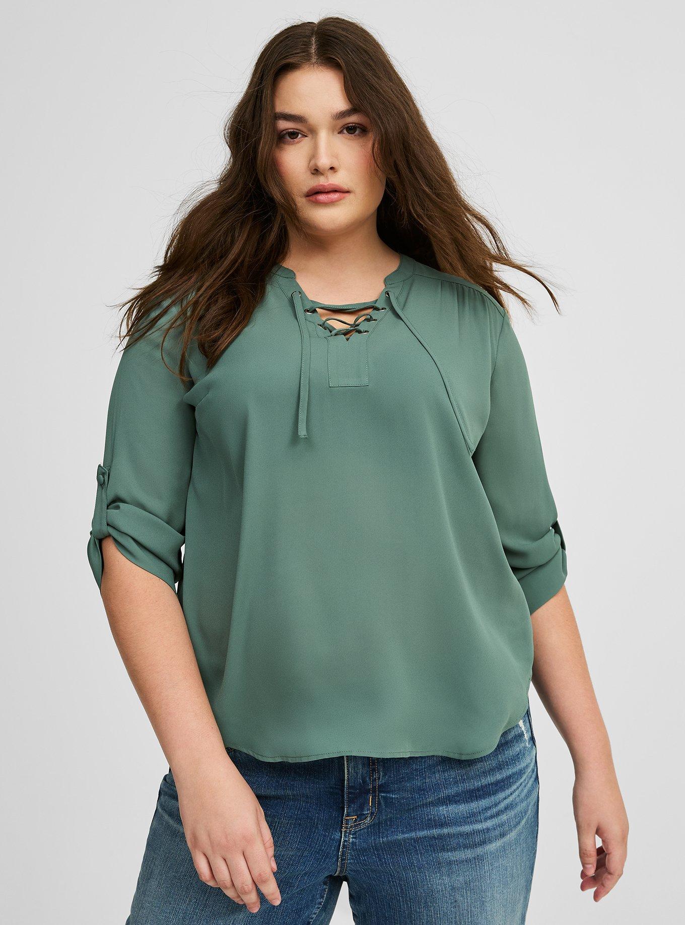 Harper Georgette Lace Up 3/4 Sleeve Blouse