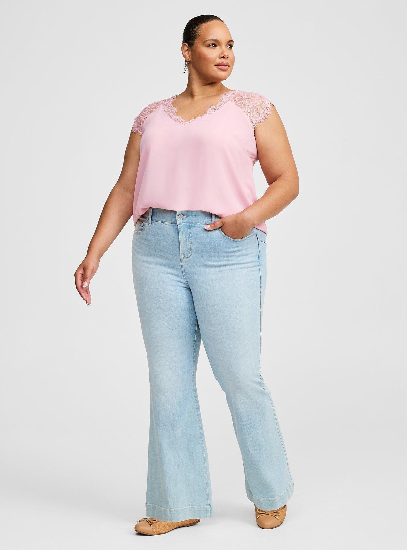 Georgette Lace Trim Short Sleeve Blouse