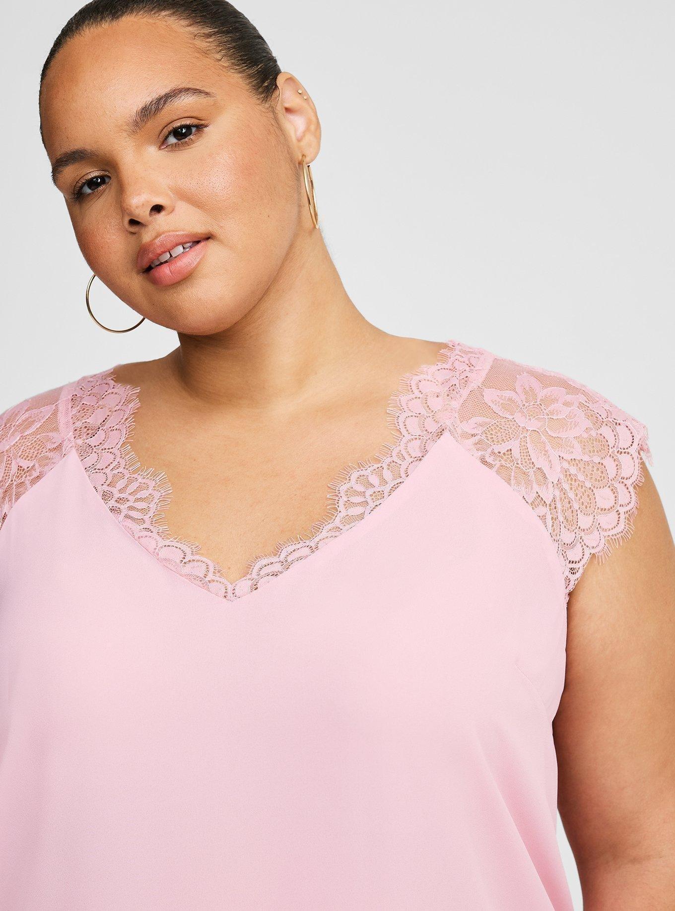Georgette Lace Trim Short Sleeve Blouse