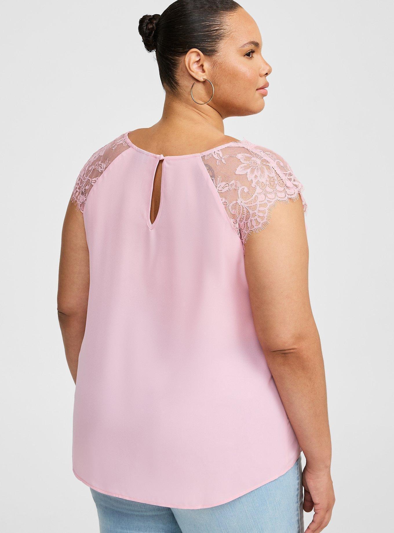 Georgette Lace Trim Short Sleeve Blouse