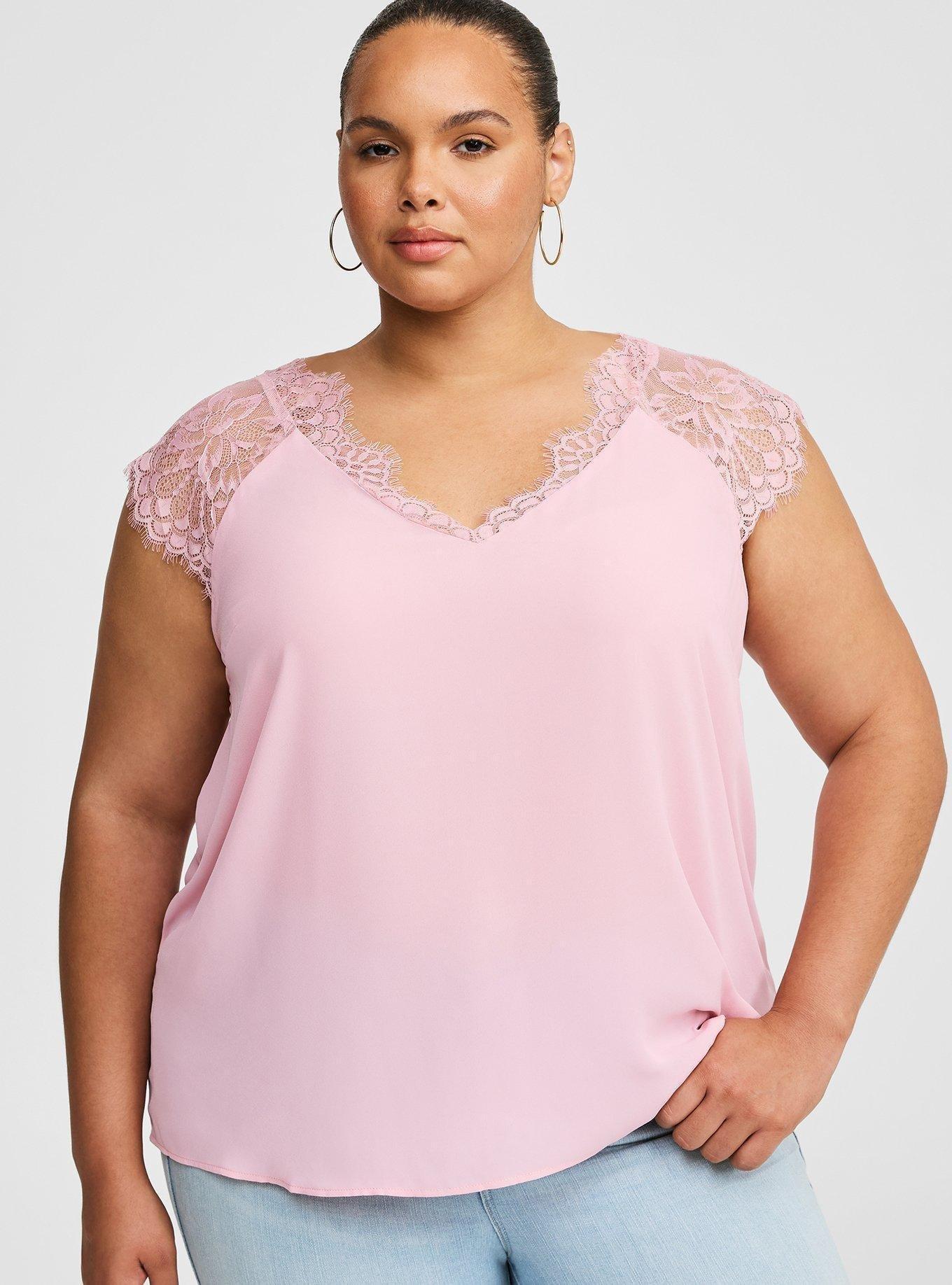 Georgette Lace Trim Short Sleeve Blouse
