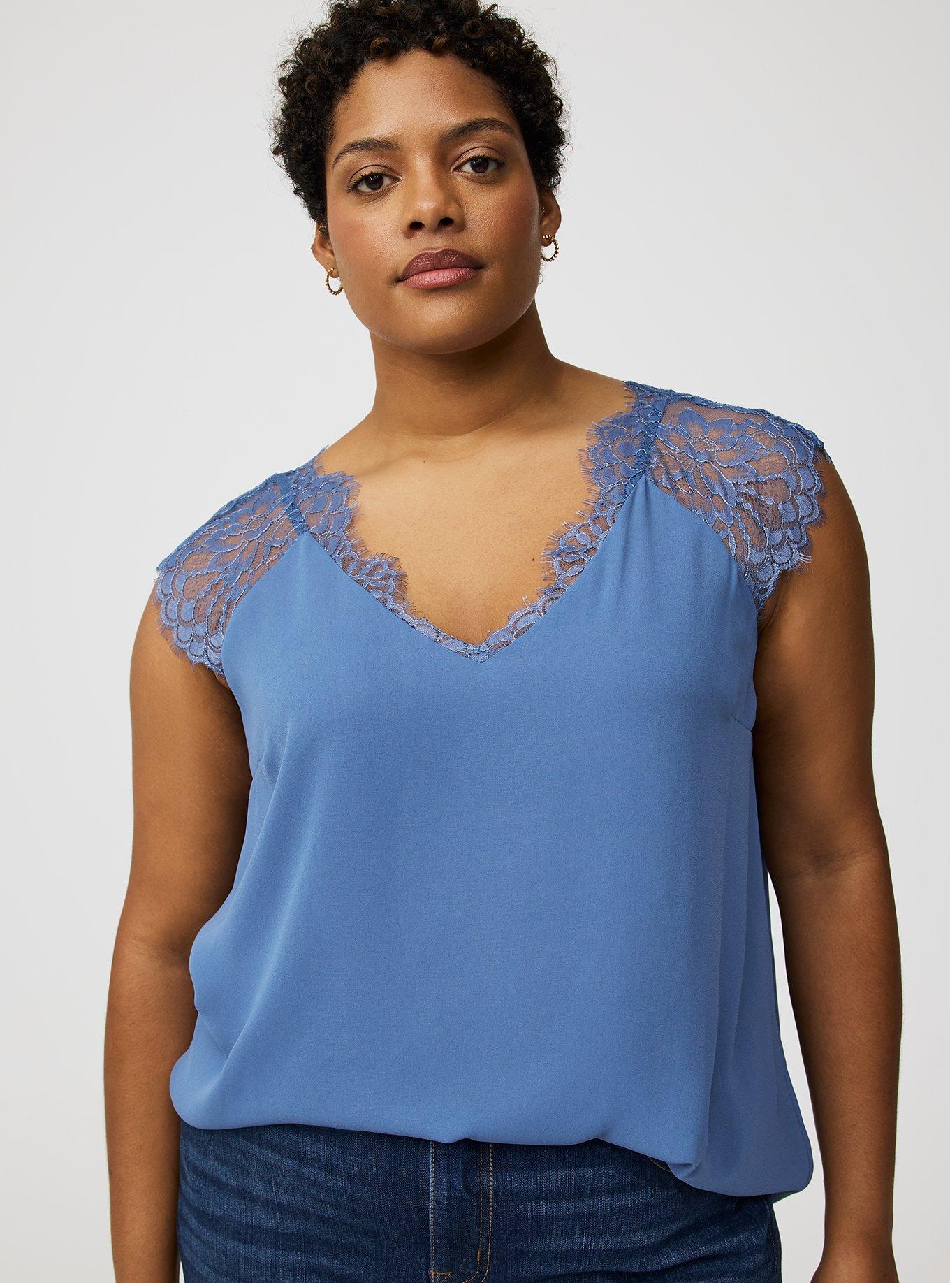 Georgette Lace Trim Short Sleeve Blouse