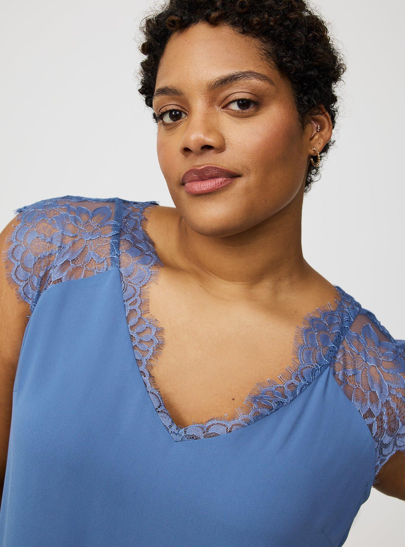 Georgette Lace Trim Short Sleeve Blouse