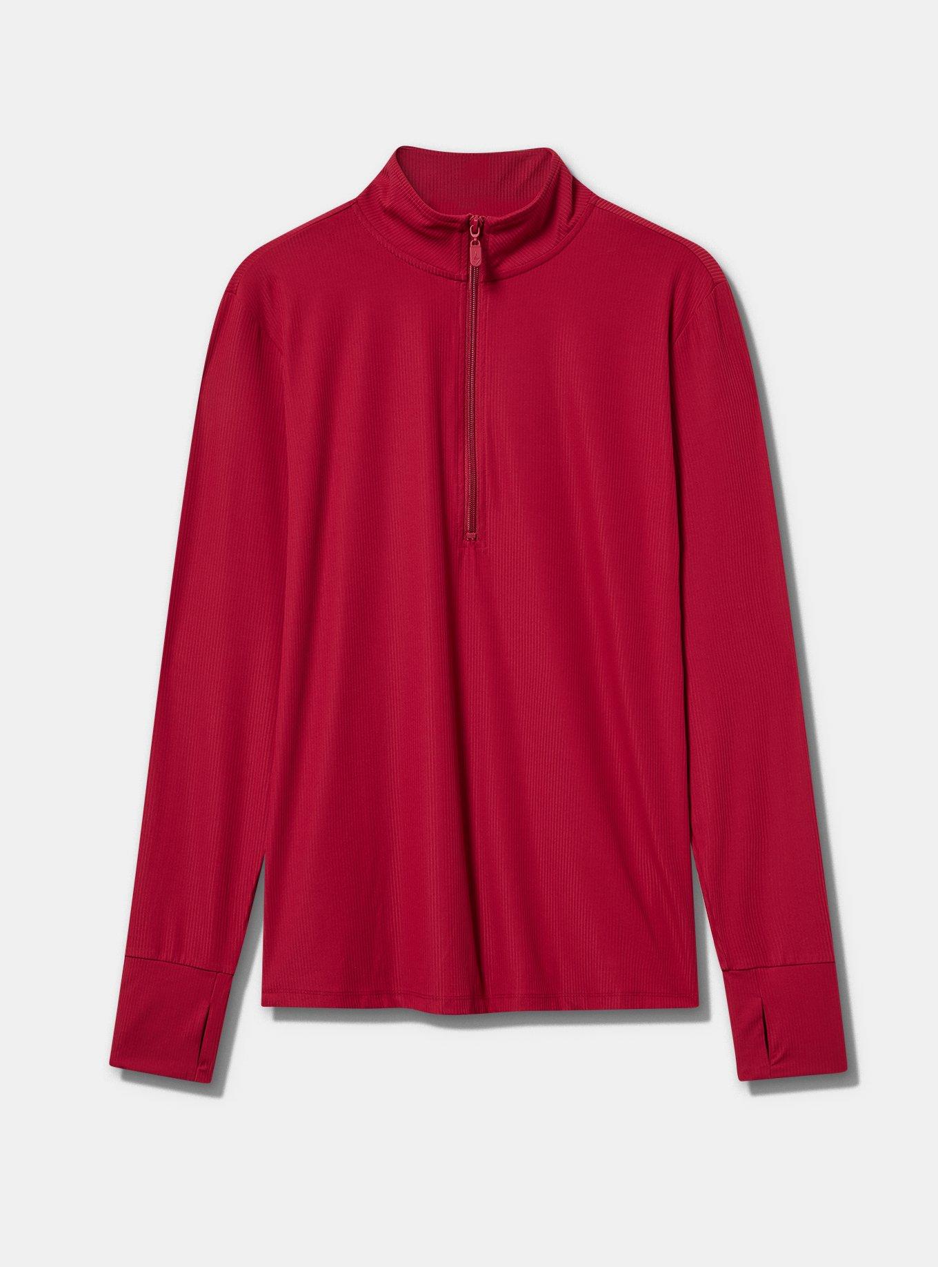 Plus Size TRU Performance Rib Half-Zip Pullover, RUMBA RED, flat