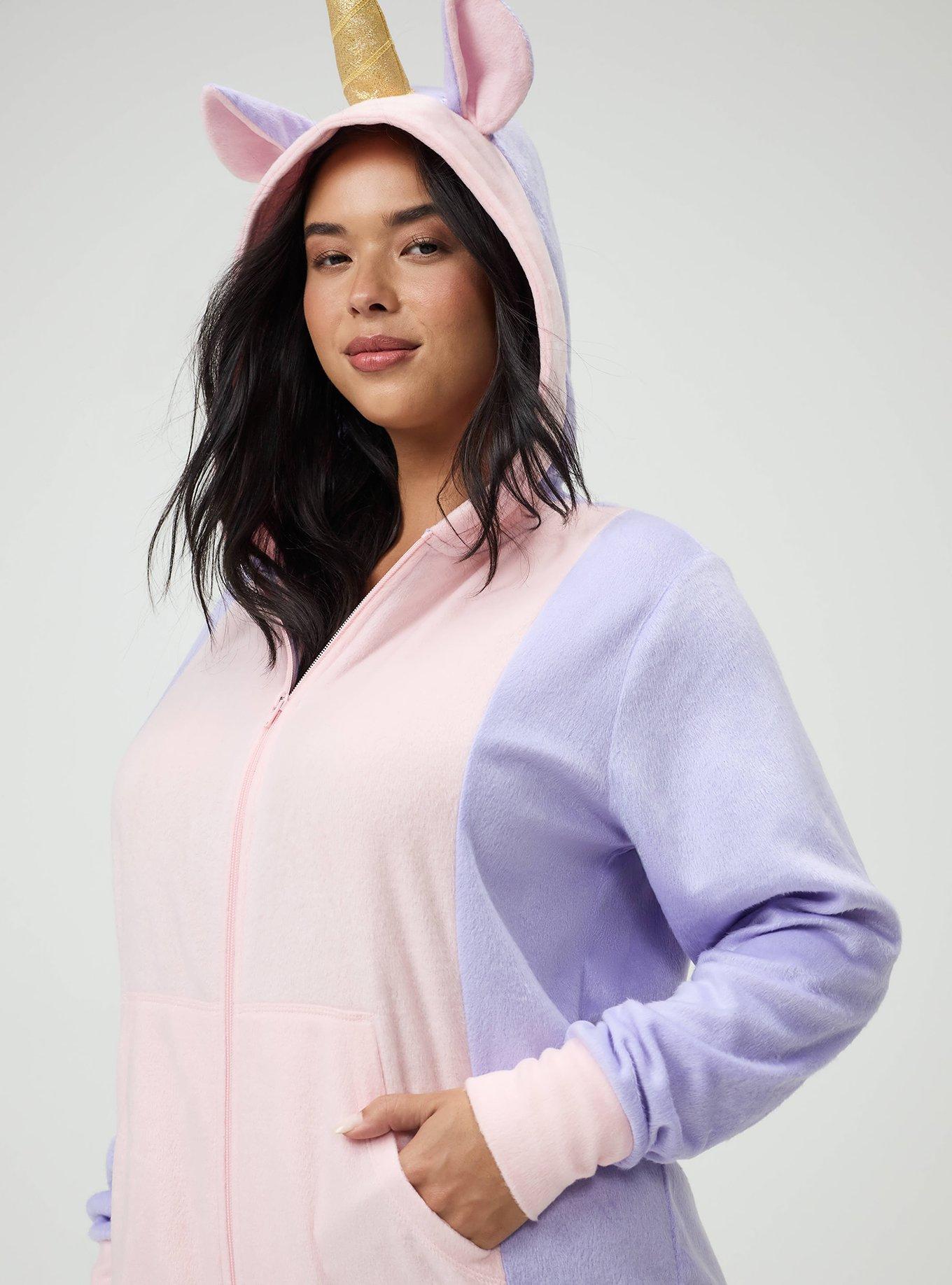 Plus Size Fleece Lounge Onesie, UNICORN LAVENDER, alternate