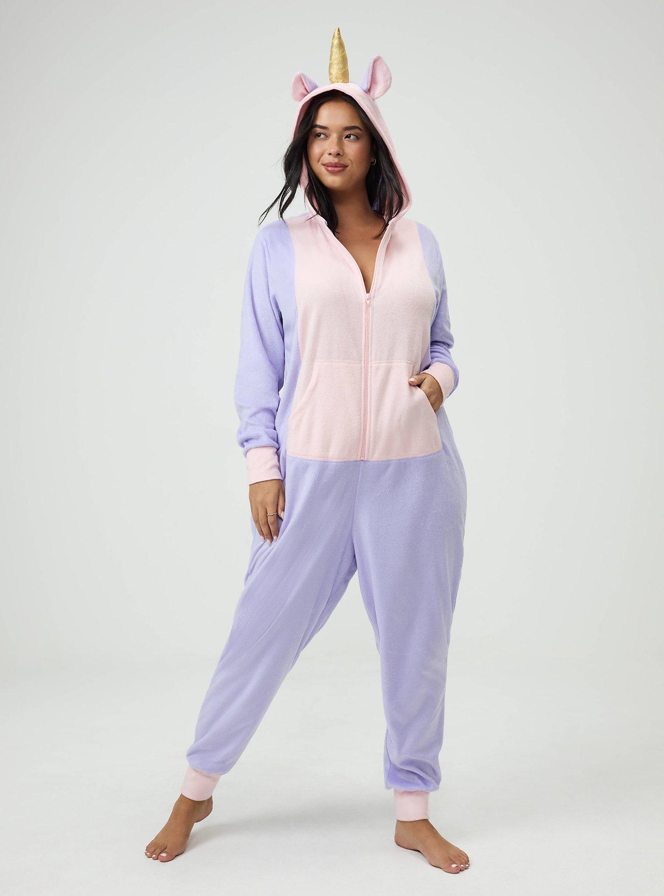 Plus Size Fleece Lounge Onesie, UNICORN LAVENDER, alternate