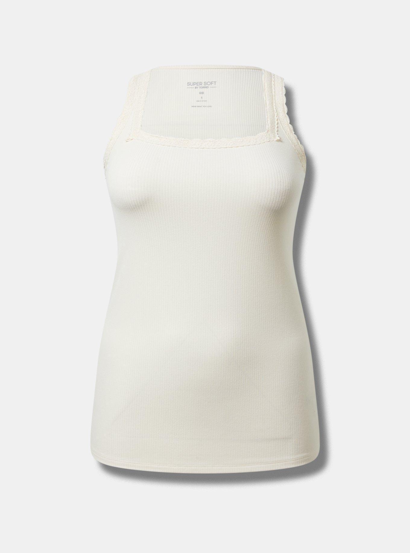 Super Soft Rib Square Neck Lace Trim Tank