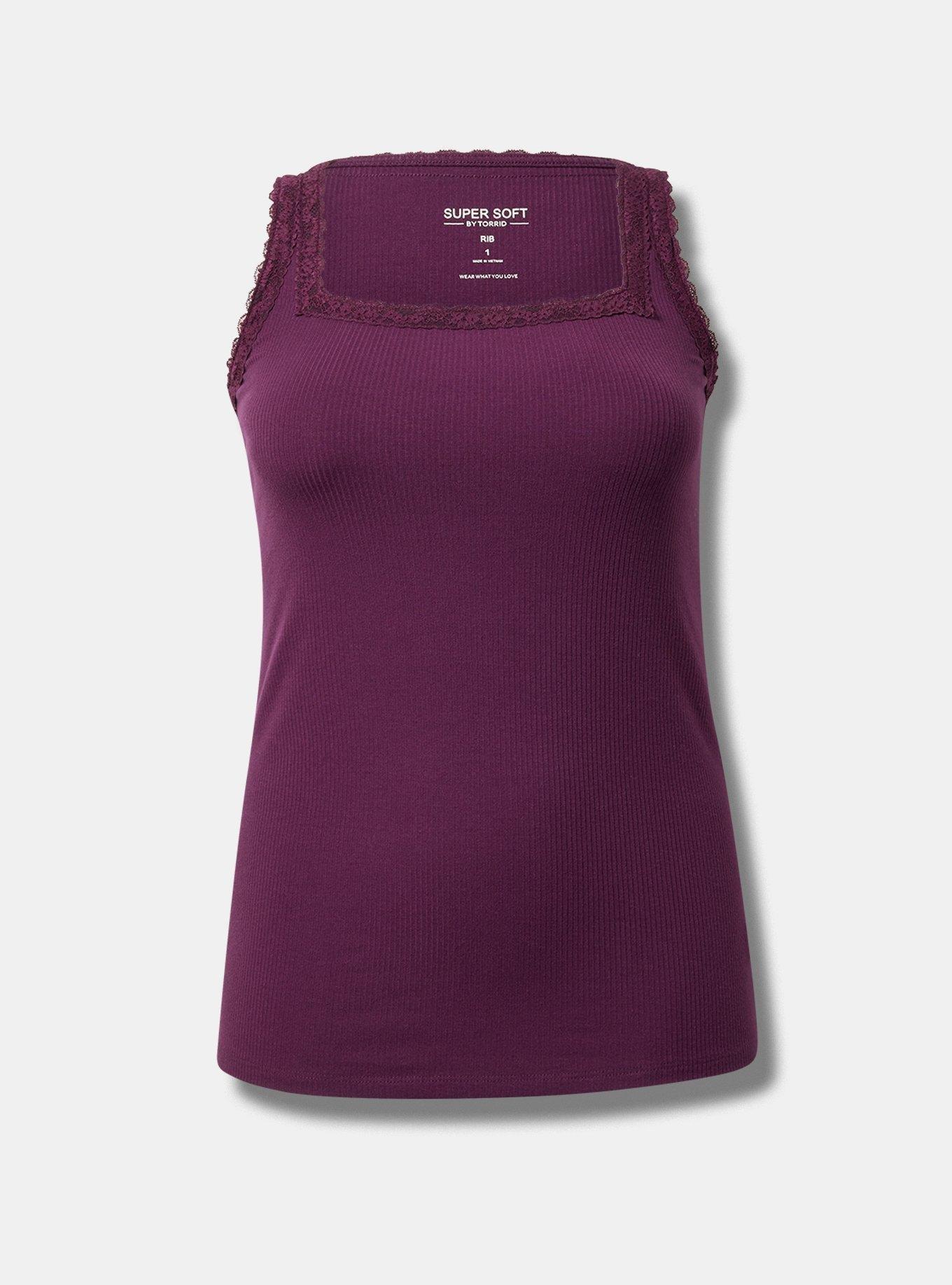 Super Soft Rib Square Neck Lace Trim Tank