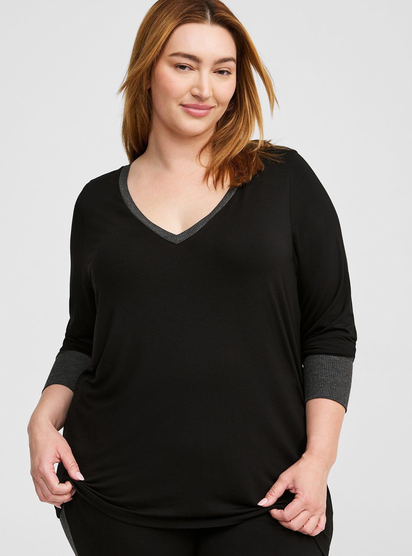 Super Soft Ribbed V Neck Long Sleeve Lounge Tee