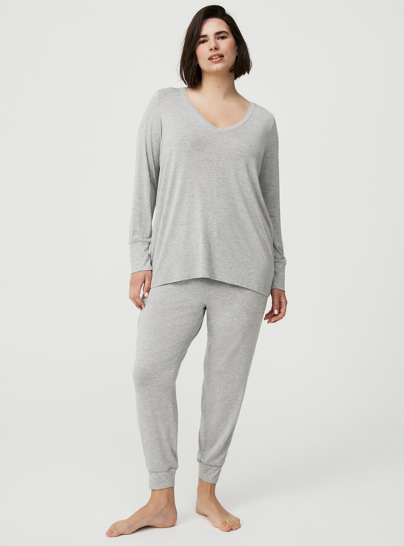 Super Soft Mixed Texture V-Neck Lounge Tee, LIGHTEST HEATHER GREY, alternate