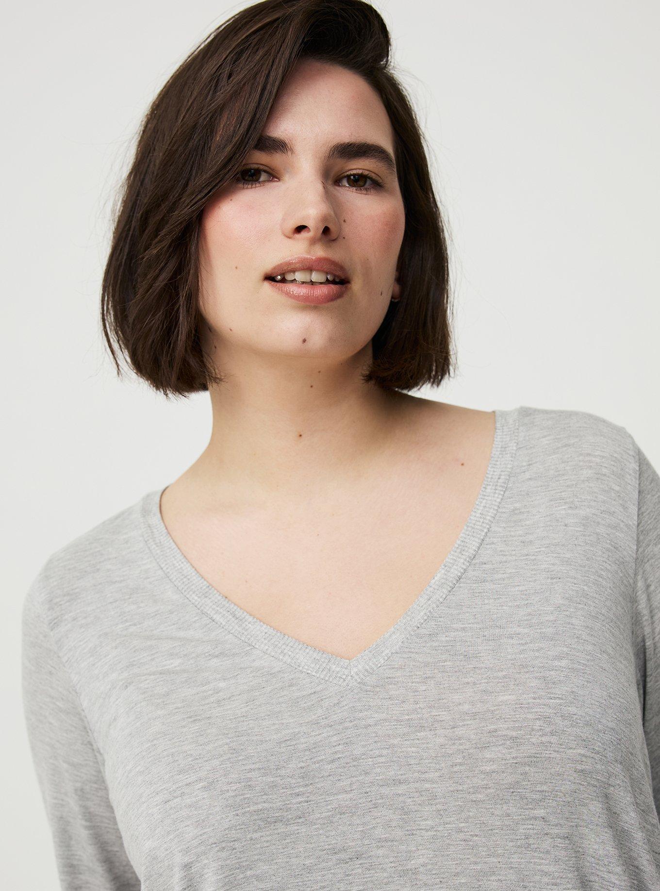 Super Soft Mixed Texture V-Neck Lounge Tee, LIGHTEST HEATHER GREY, alternate