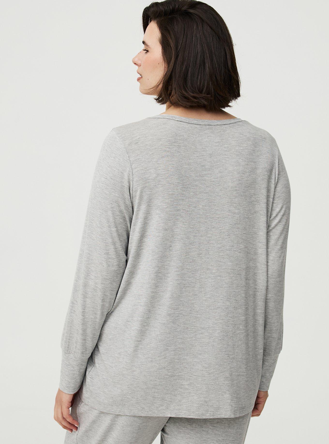 Super Soft Mixed Texture V-Neck Lounge Tee, LIGHTEST HEATHER GREY, alternate