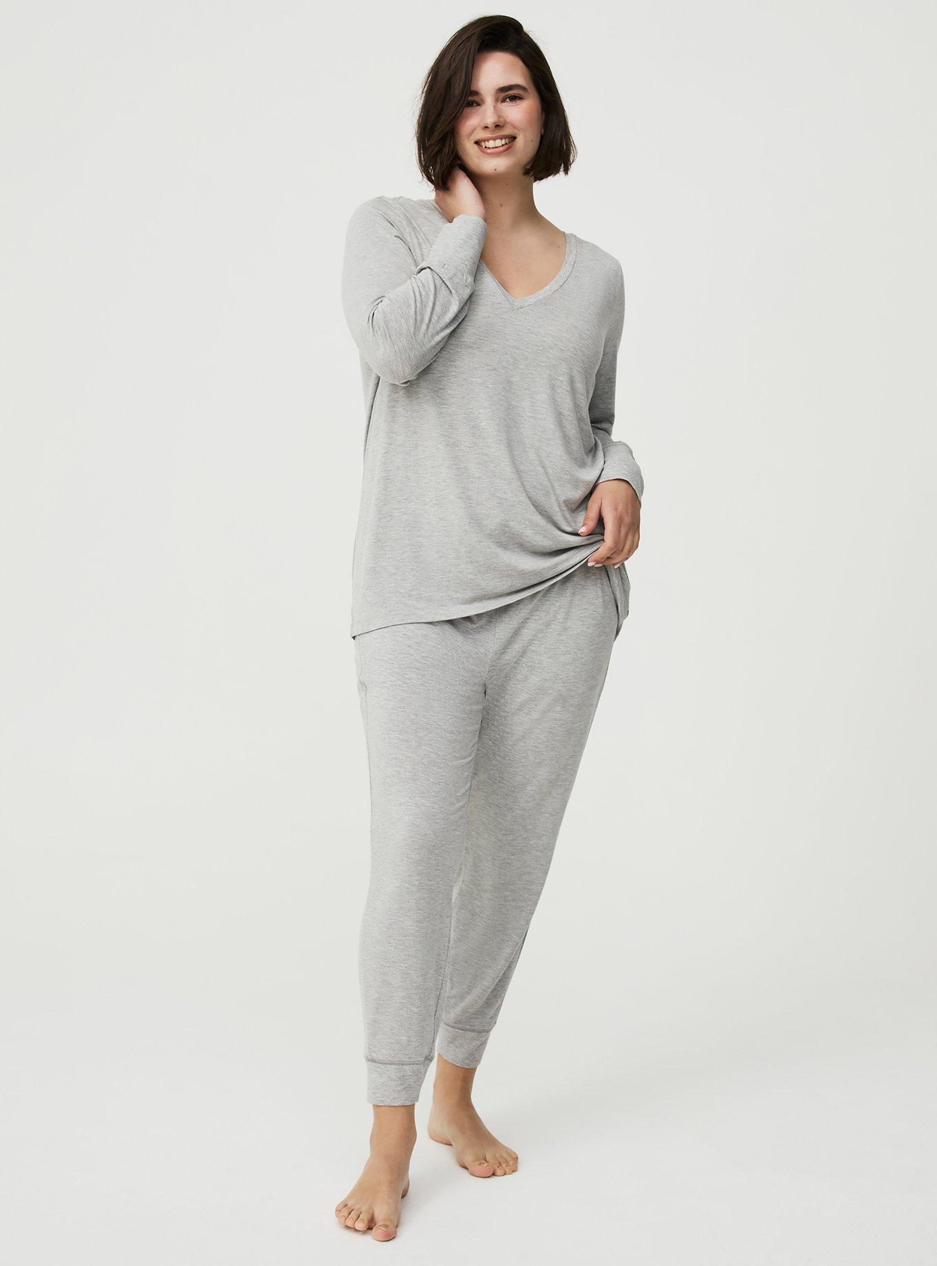 Super Soft Mixed Texture V-Neck Lounge Tee, LIGHTEST HEATHER GREY, alternate