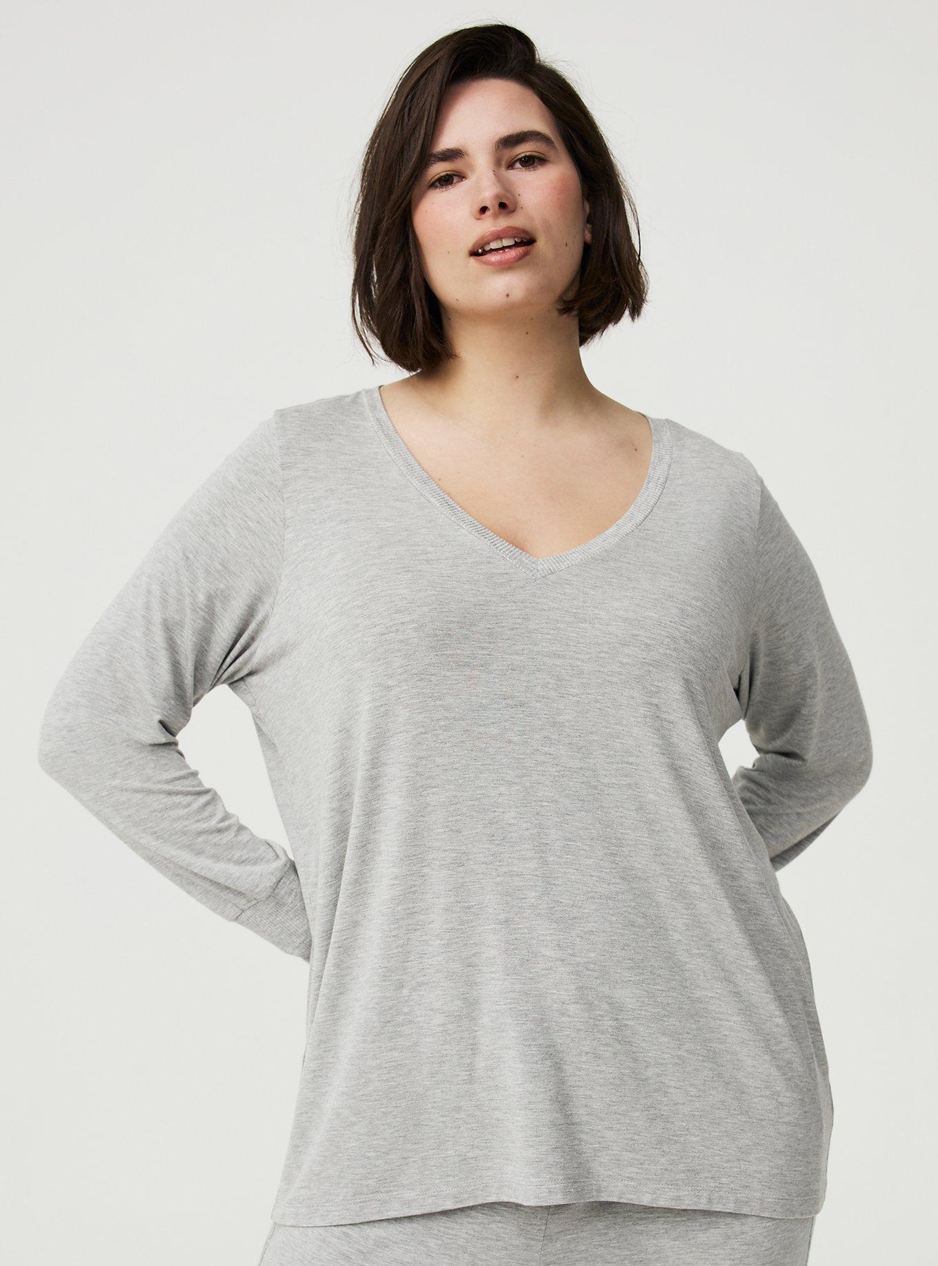 Mixed Texture V-Neck Tee, LIGHTEST HEATHER GREY, hi-res